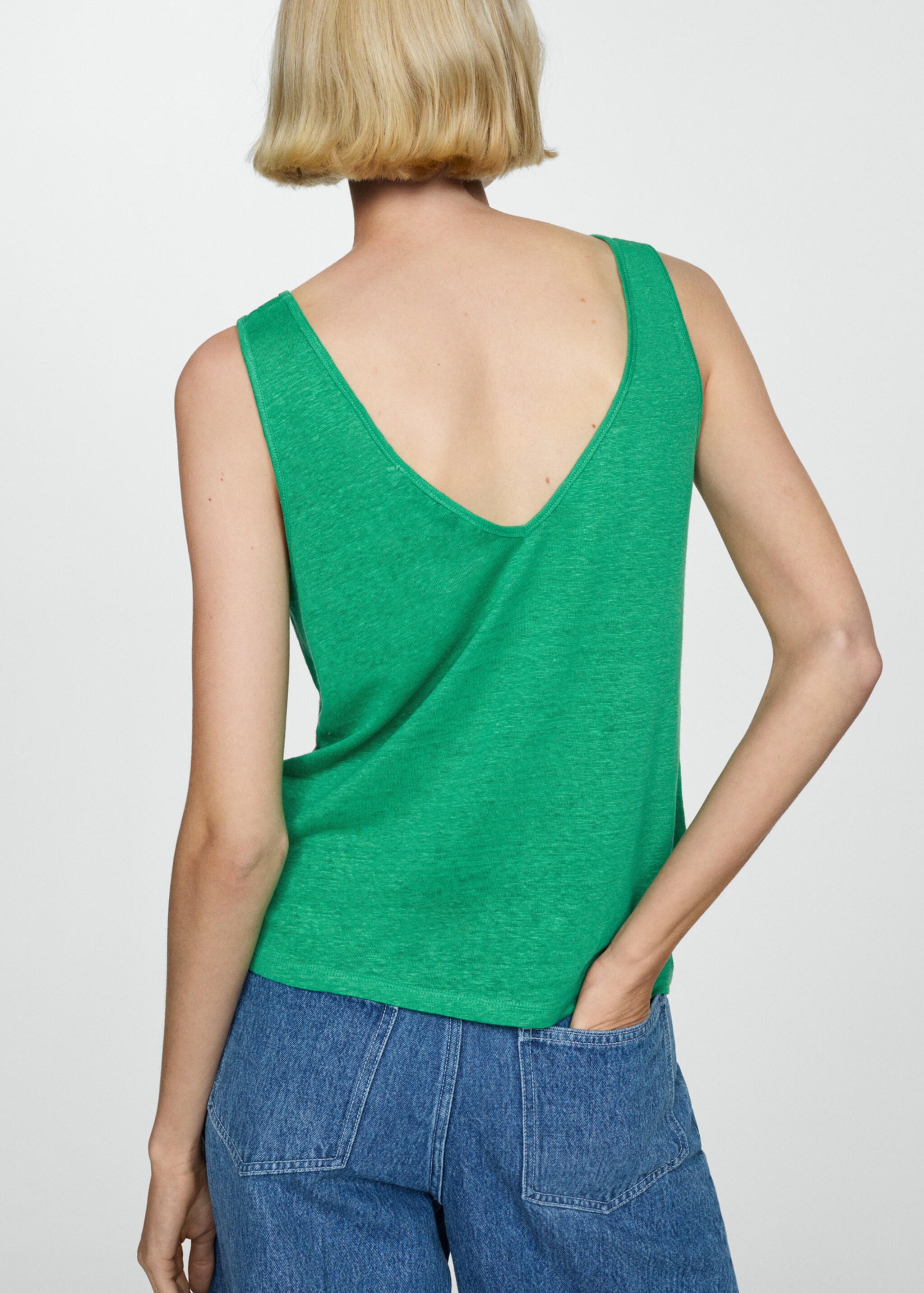 Linen top with knotted straps - Reverse of the article, Green. Ref: 77030360-00.