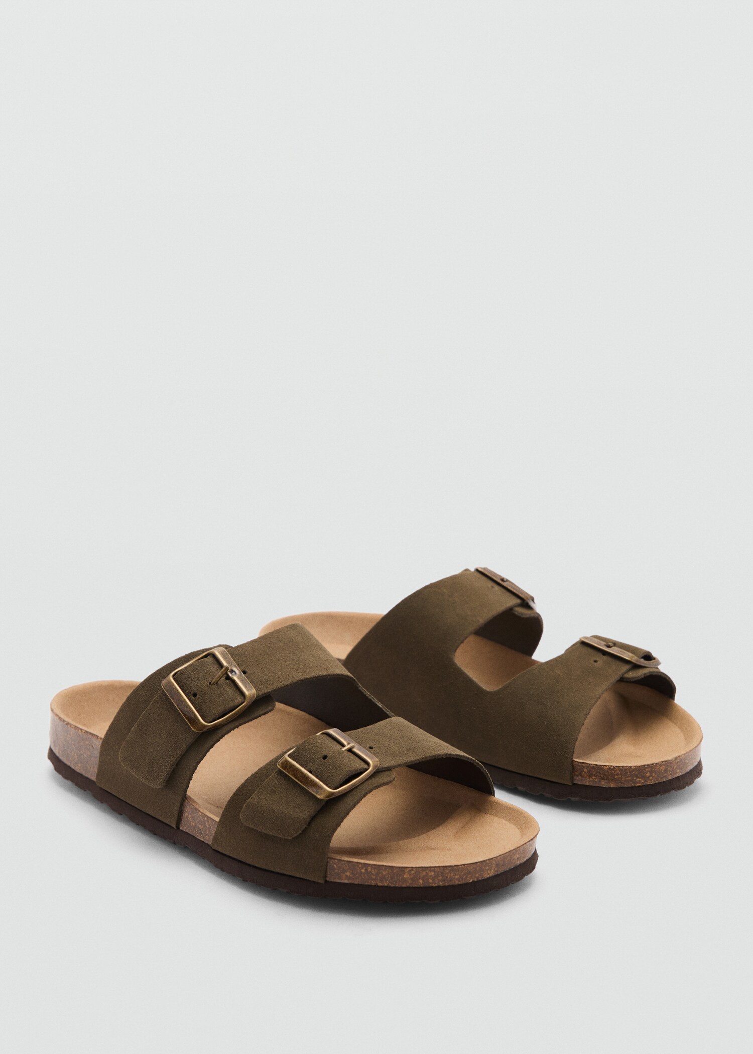 Split leather sandals with buckle - Medium plane