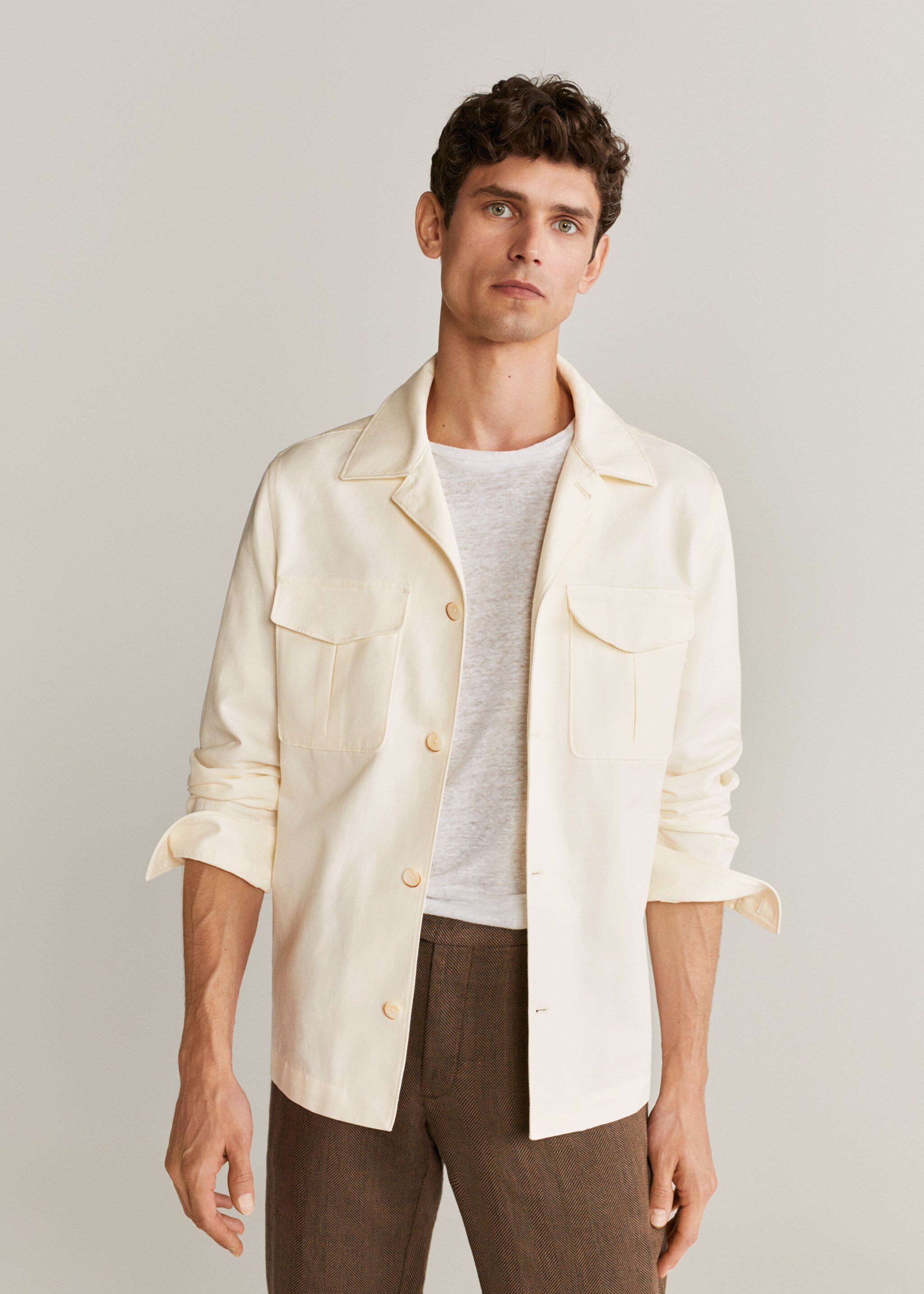 Chaqueta algodón lino bolsillos - Plano medio