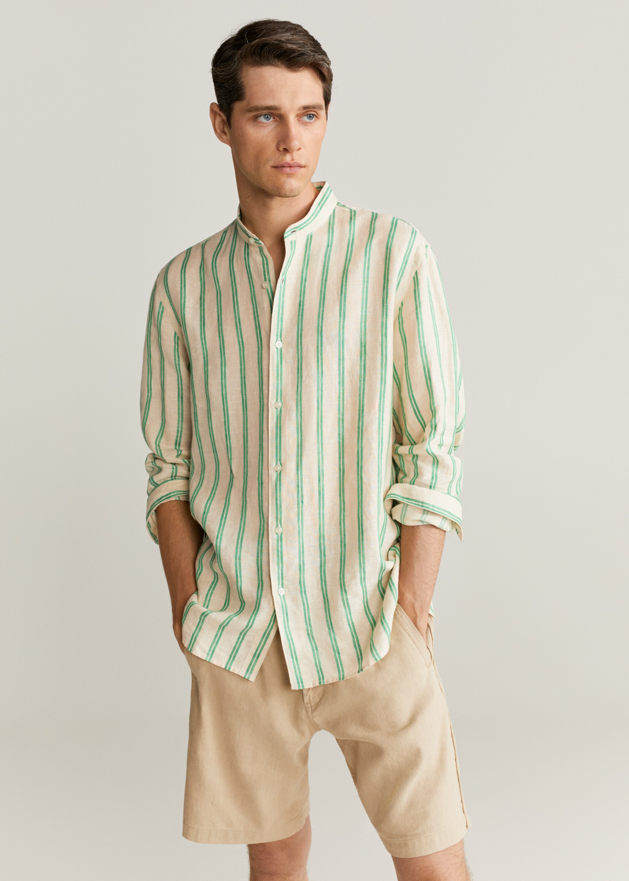 Camisa regular fit 100% lino rayas - Plano medio