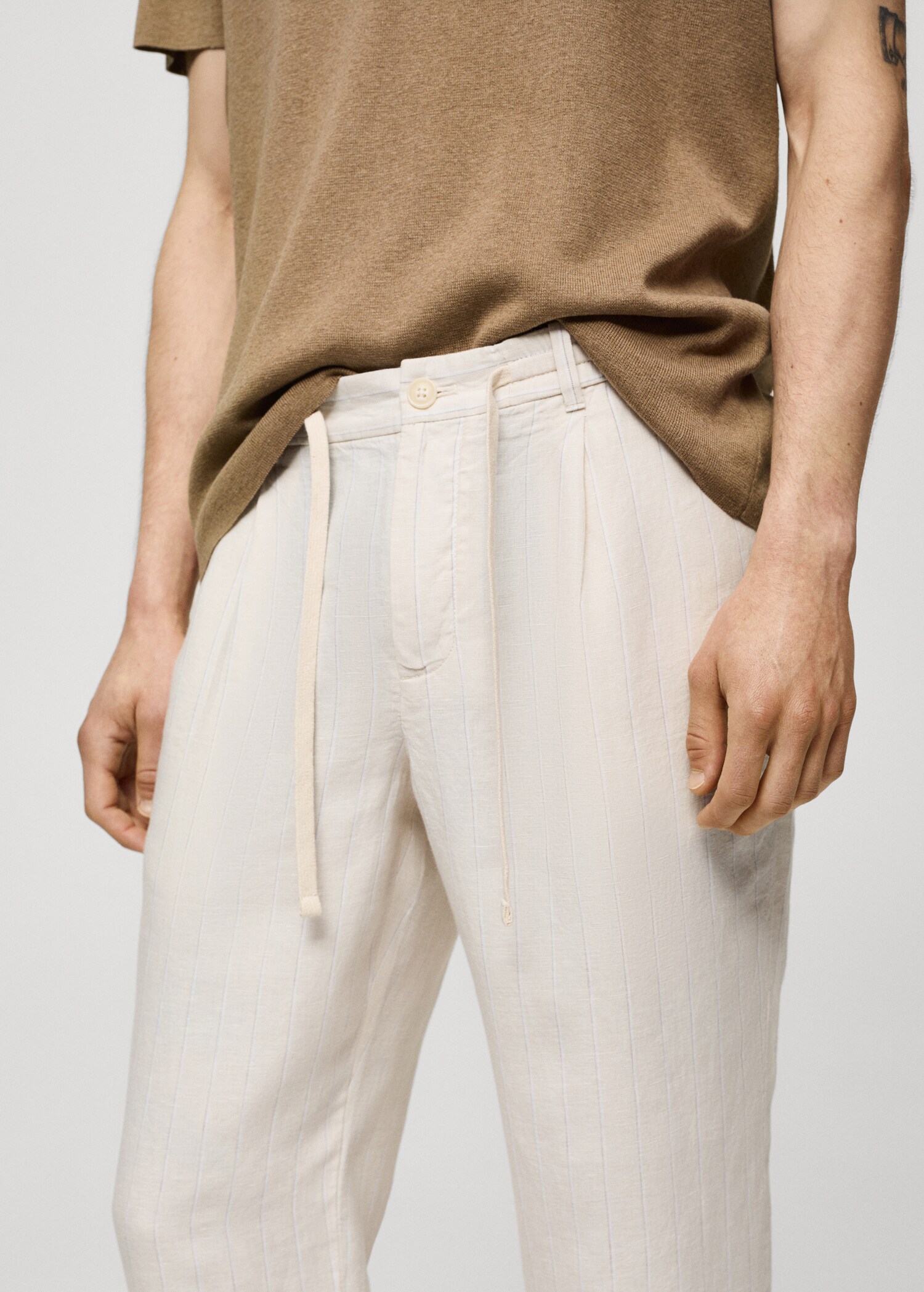 100% linen striped pants with drawstring - Details of the article 1