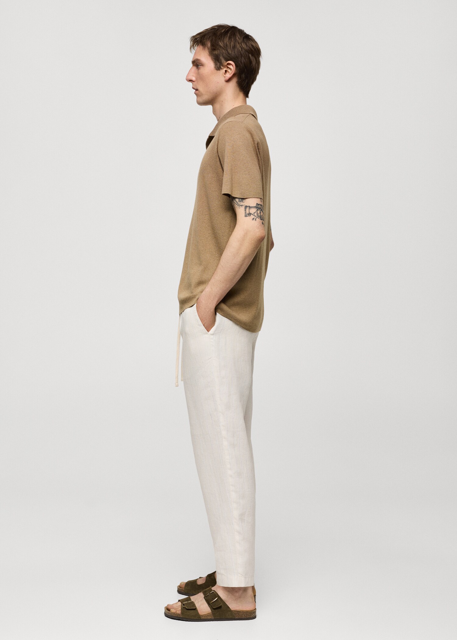 100% linen striped pants with drawstring - Details of the article 2