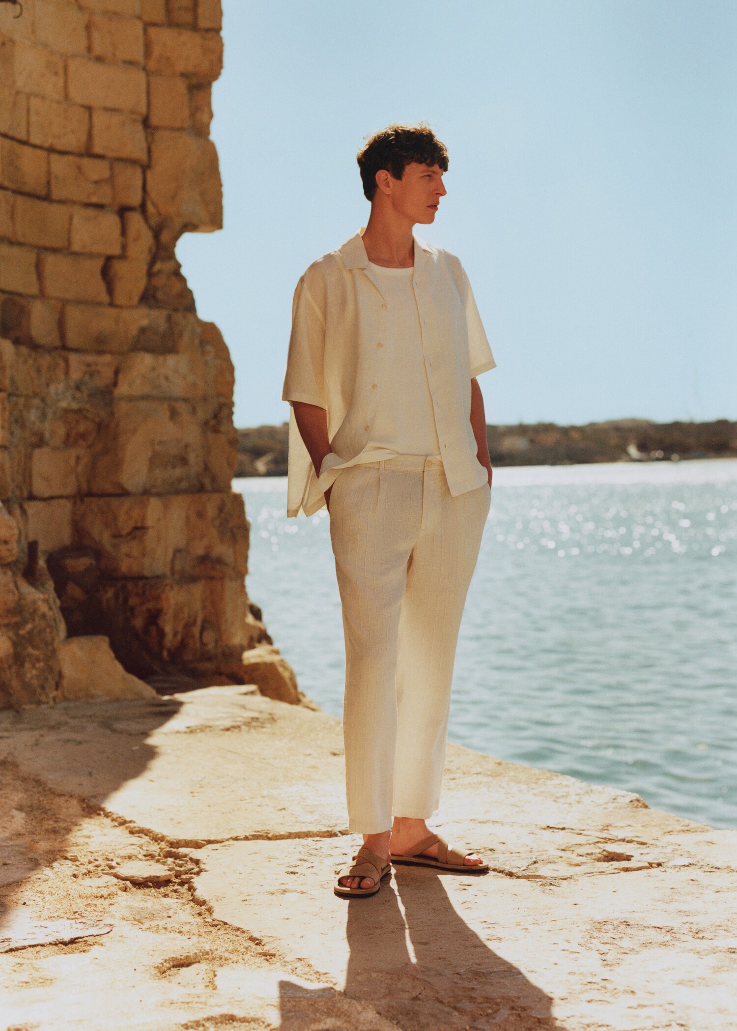 100% linen striped pants with drawstring - Details of the article 5