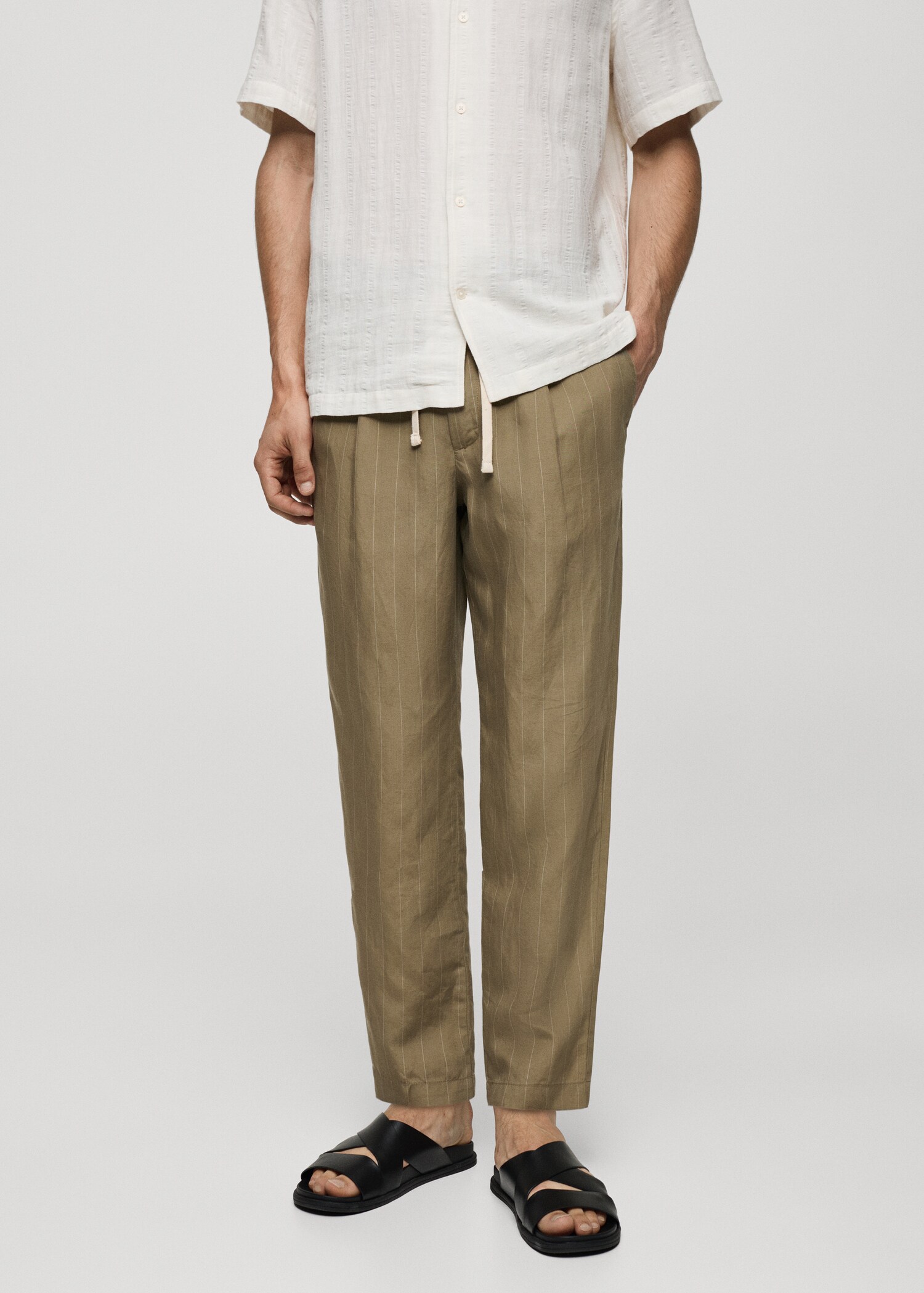 Linen-blend striped pants with drawstring - Medium plane