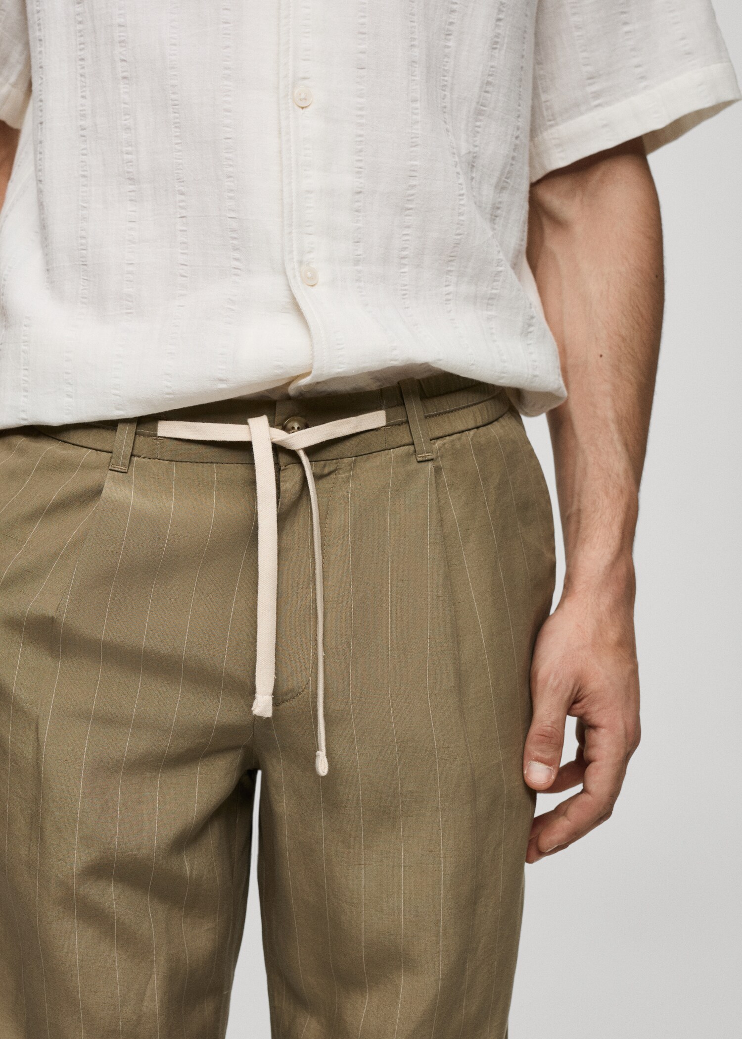Linen-blend striped pants with drawstring - Details of the article 1