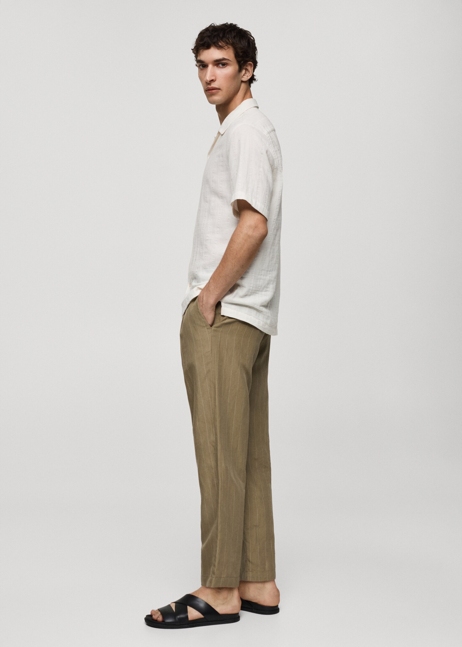 Linen-blend striped pants with drawstring - Details of the article 2