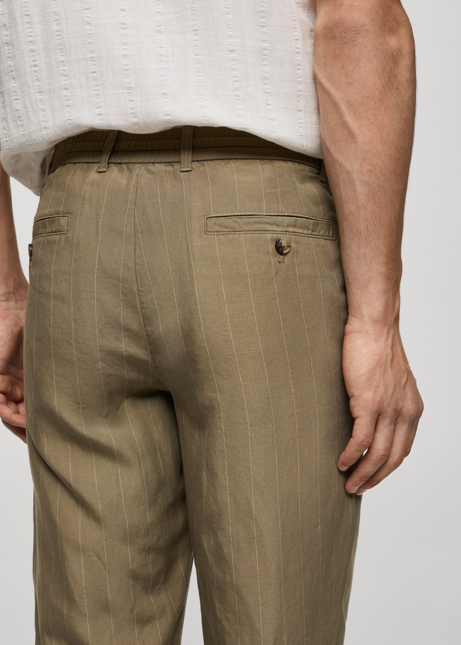 Linen-blend striped pants with drawstring - Details of the article 6