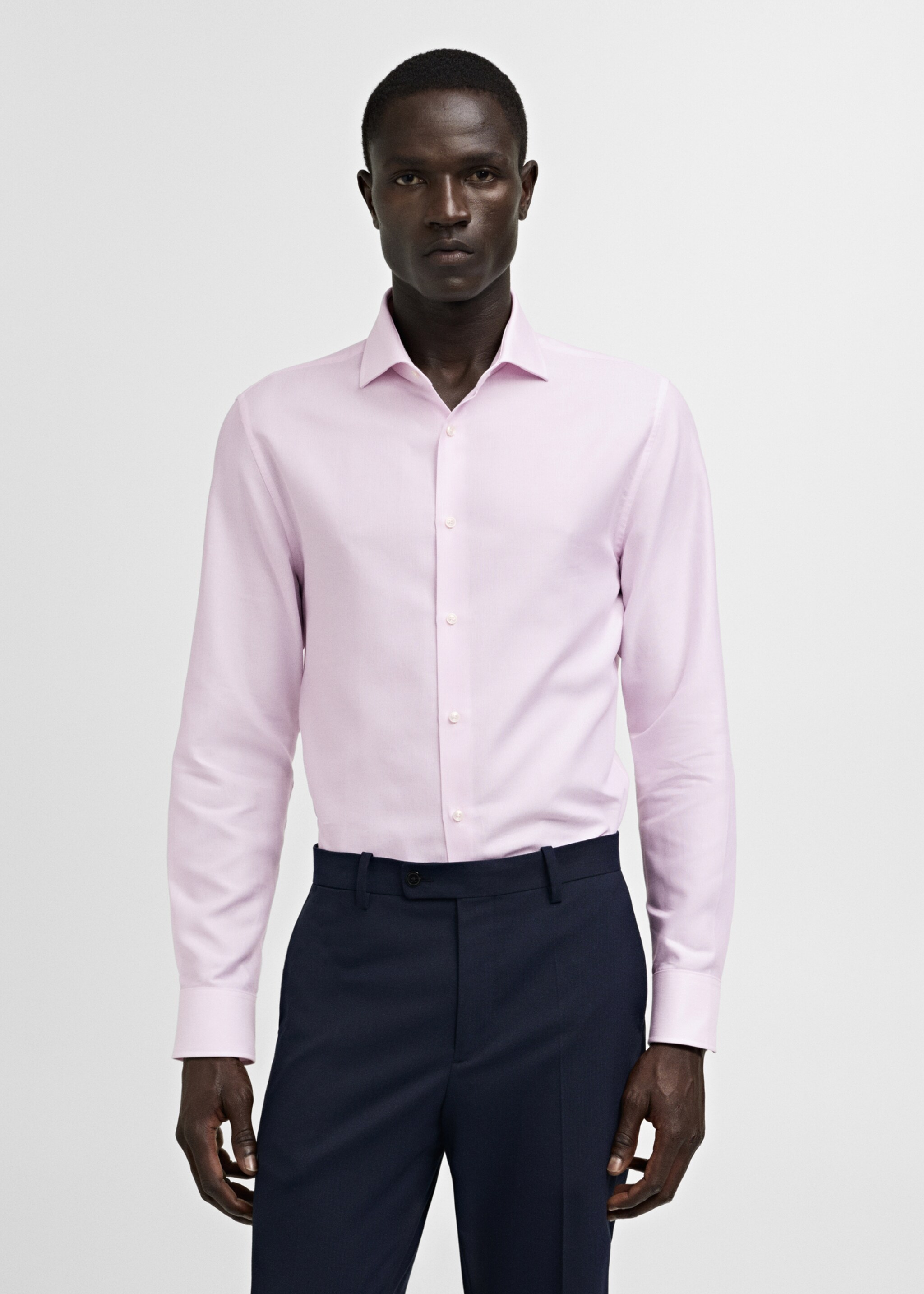 Chemise costume slim-fit micro-rayures twill - Plan moyen, Rose clair. Ref: 77030575-00.