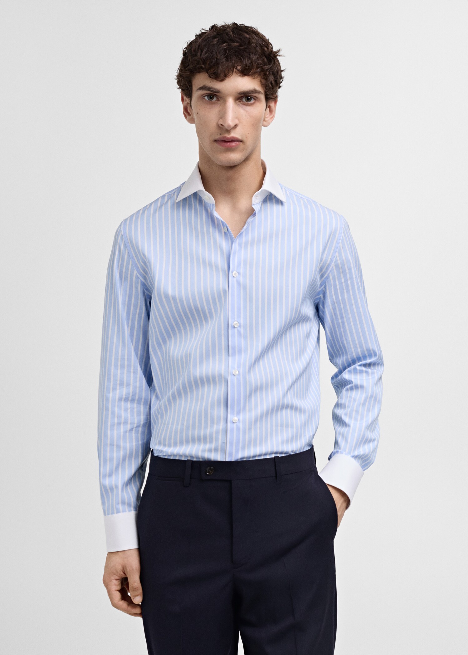 Striped-print slim-fit suit shirt - Medium plane