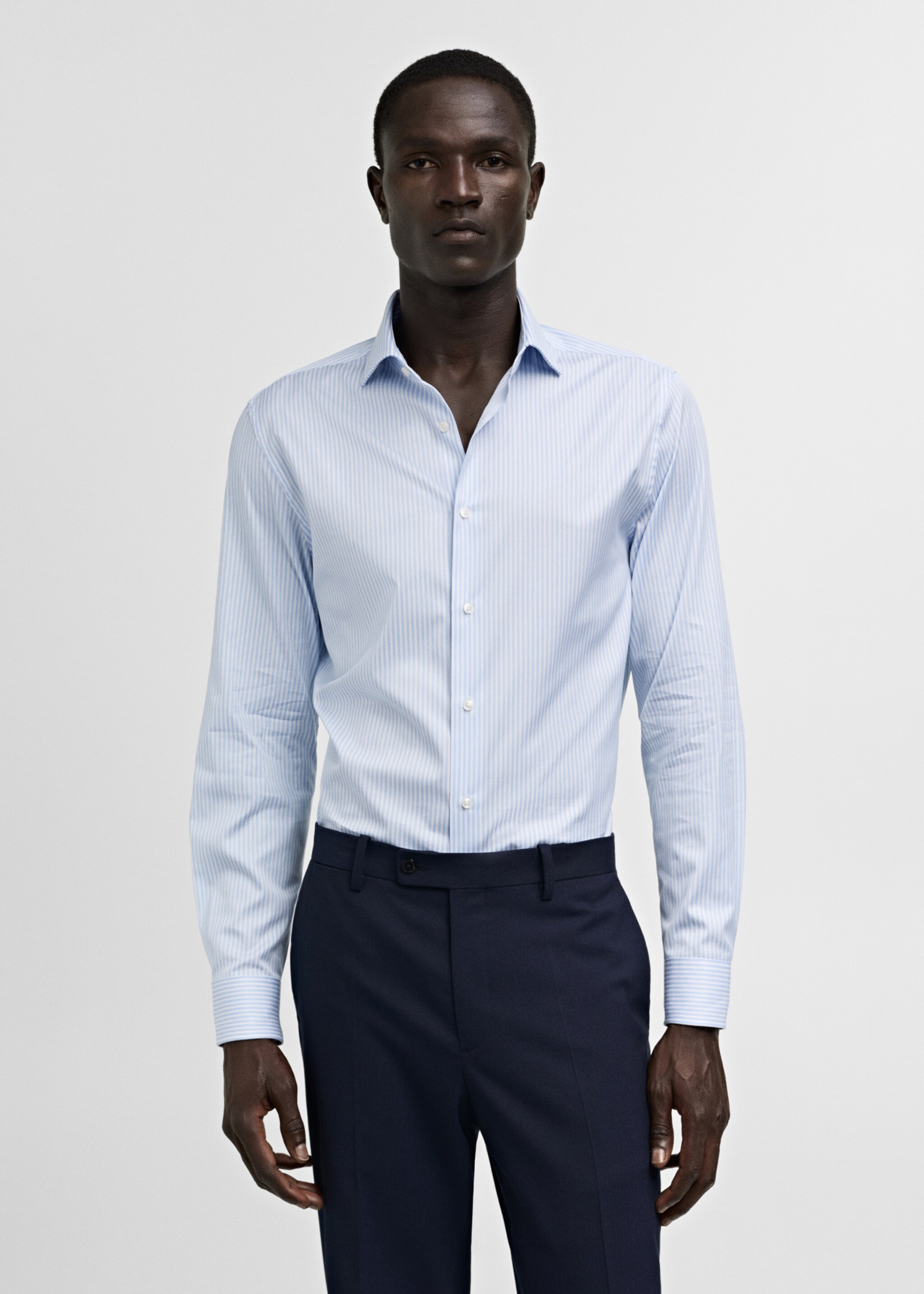 Camisa vestit regular fit cotó ratlles - Pla mig, Blanc. Ref: 77030577-00.