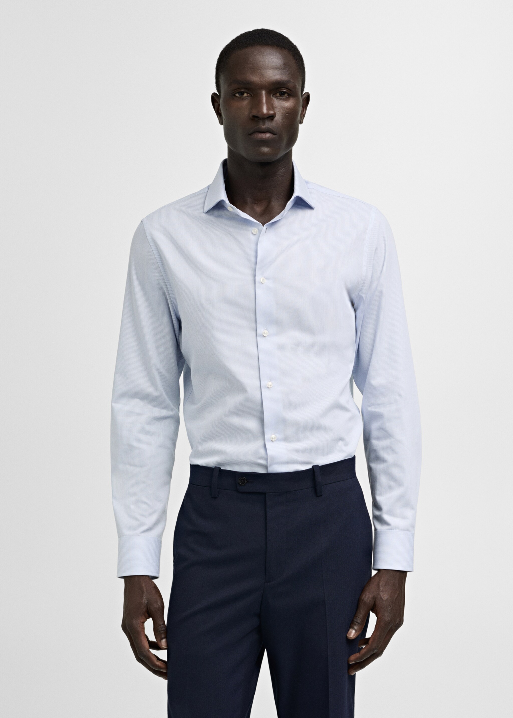 Slim-fit twill pinstripe suit shirt - Medium plane, Blue. Ref: 77030578-00.
