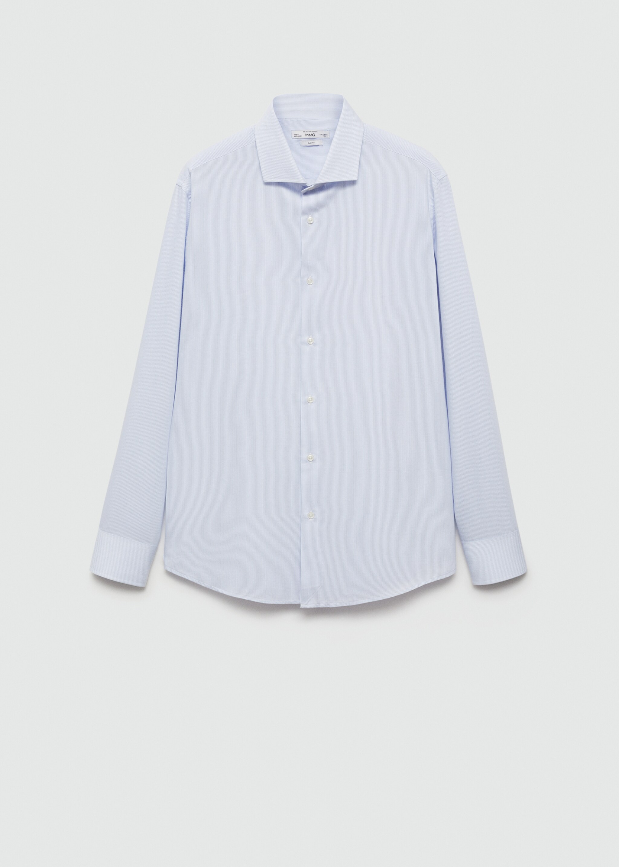 Slim-fit twill pinstripe suit shirt - Article without model, Blue. Ref: 77030578-00.