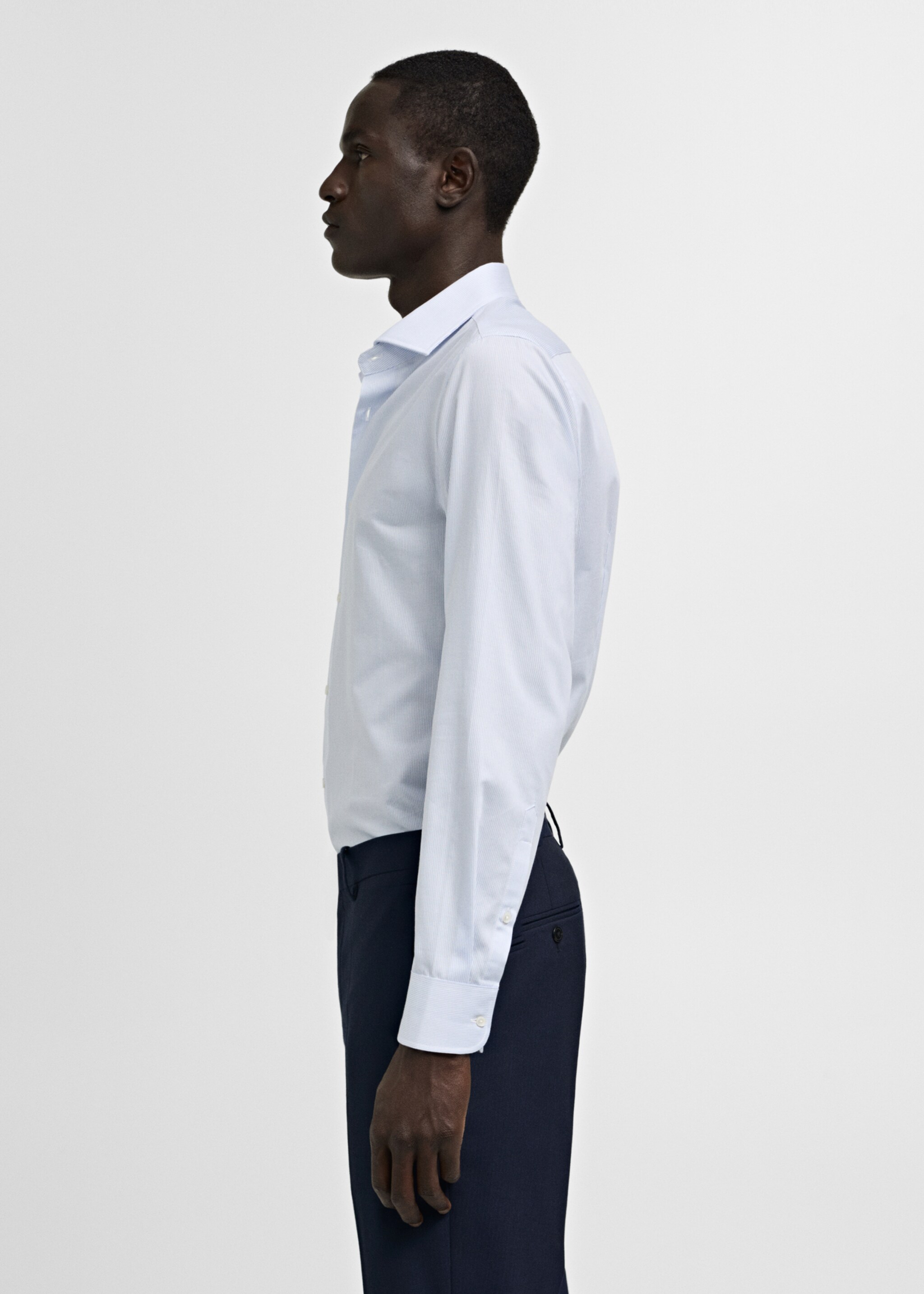 Slim-fit twill pinstripe suit shirt - Details of the article 2, Blue. Ref: 77030578-00.