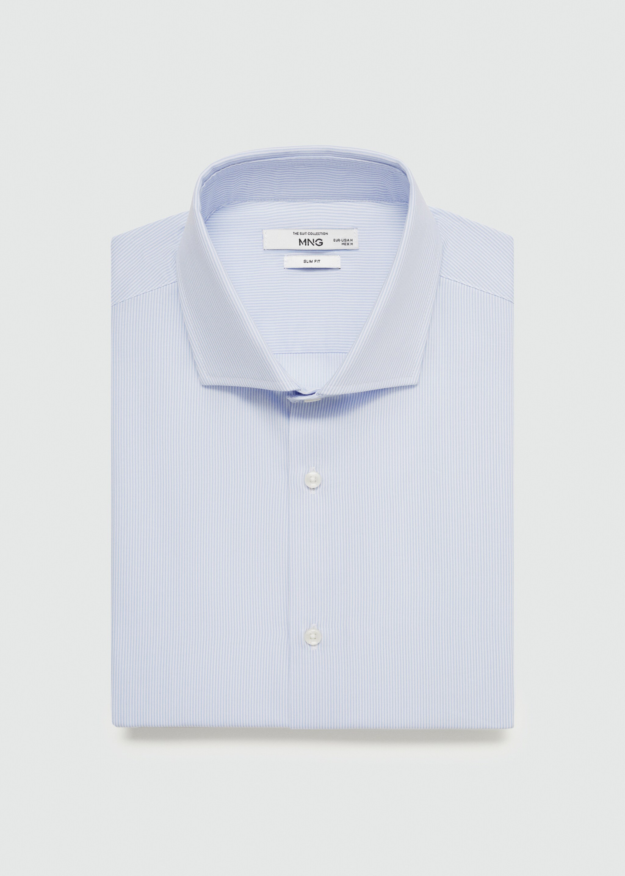 Slim-fit twill pinstripe suit shirt - Details of the article 8, Blue. Ref: 77030578-00.