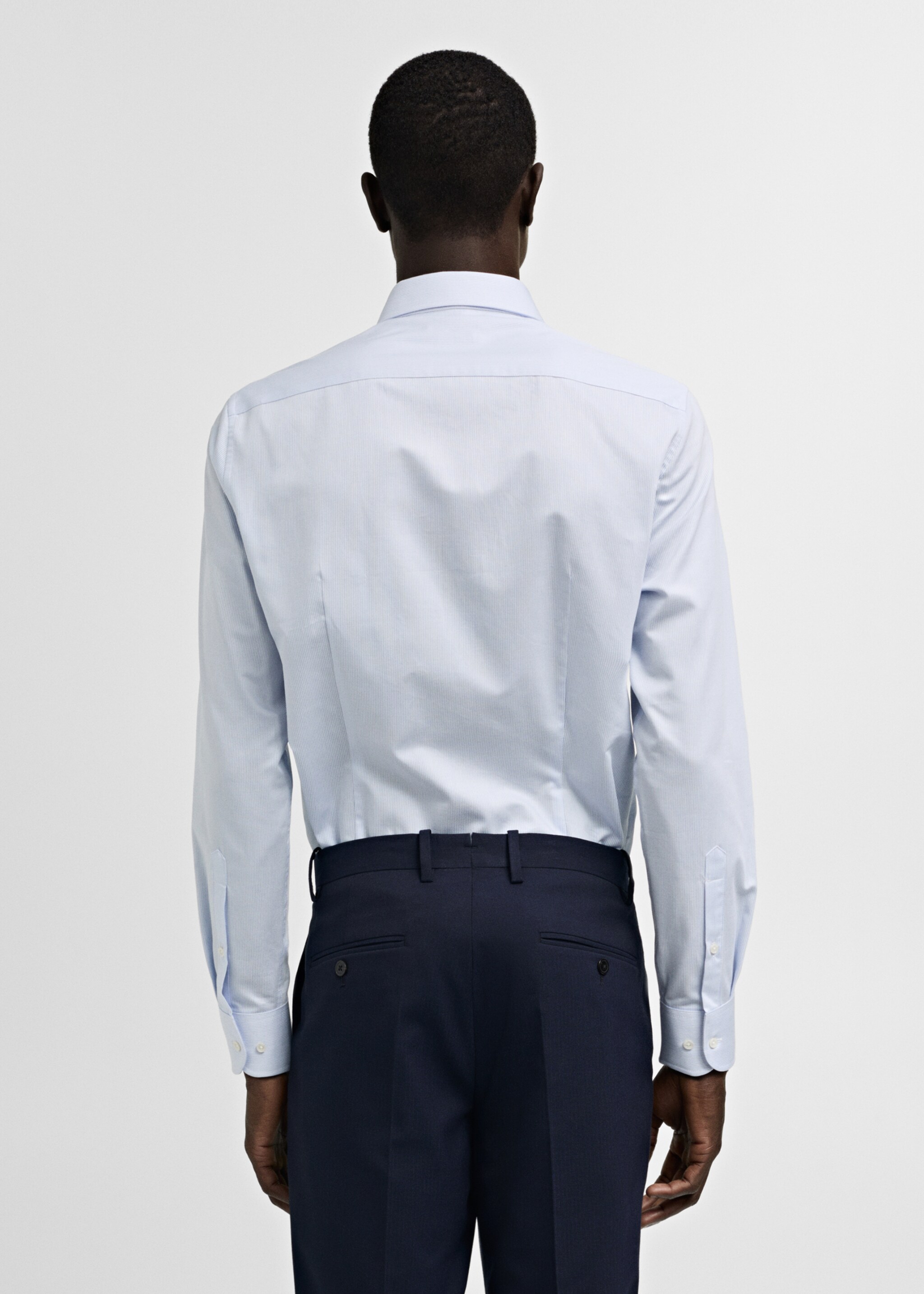 Slim-fit twill pinstripe suit shirt - Reverse of the article, Blue. Ref: 77030578-00.