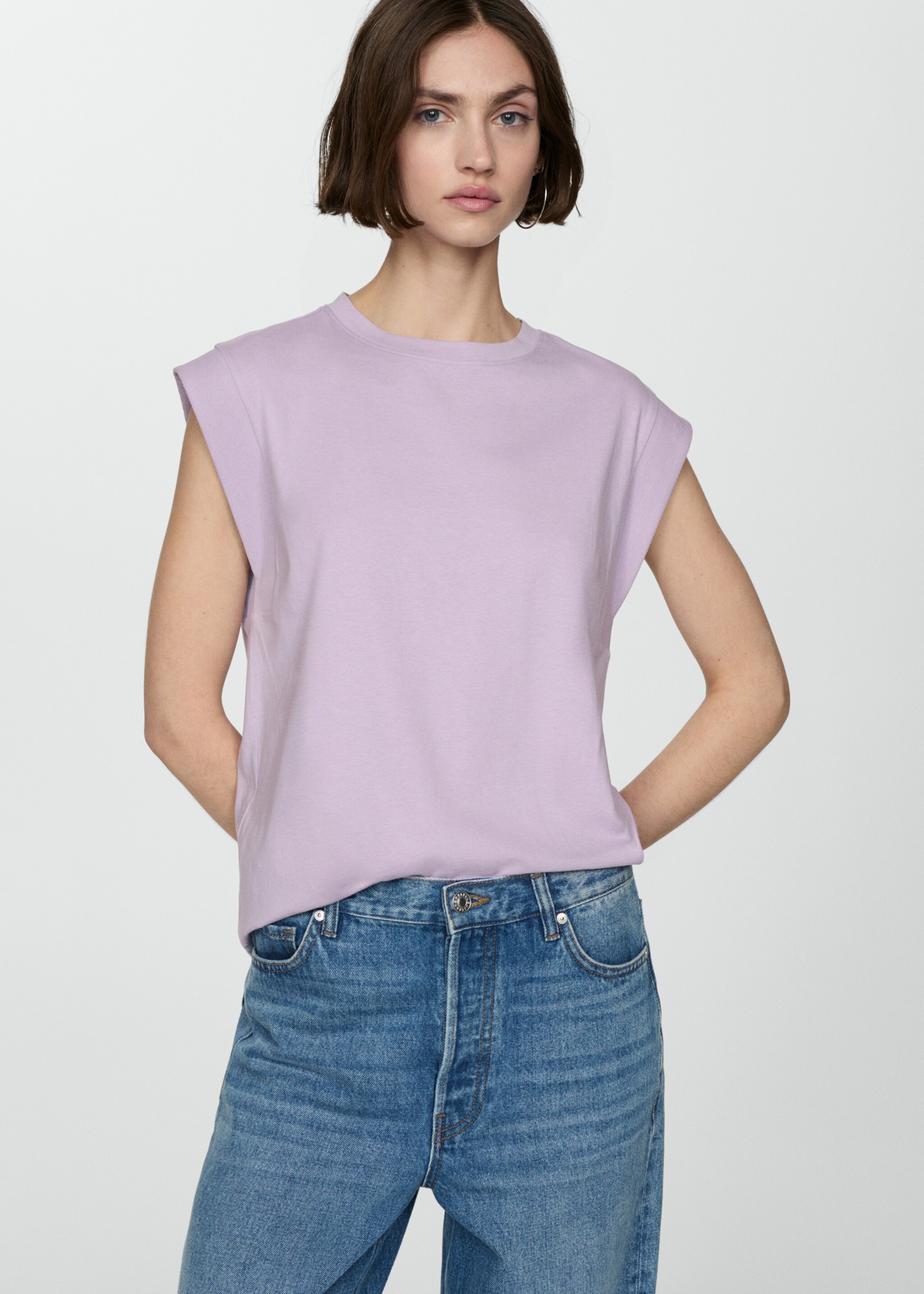 T-shirt coton manches courtes - Plan moyen, Violet clair/pastel. Ref: 77030581-00.