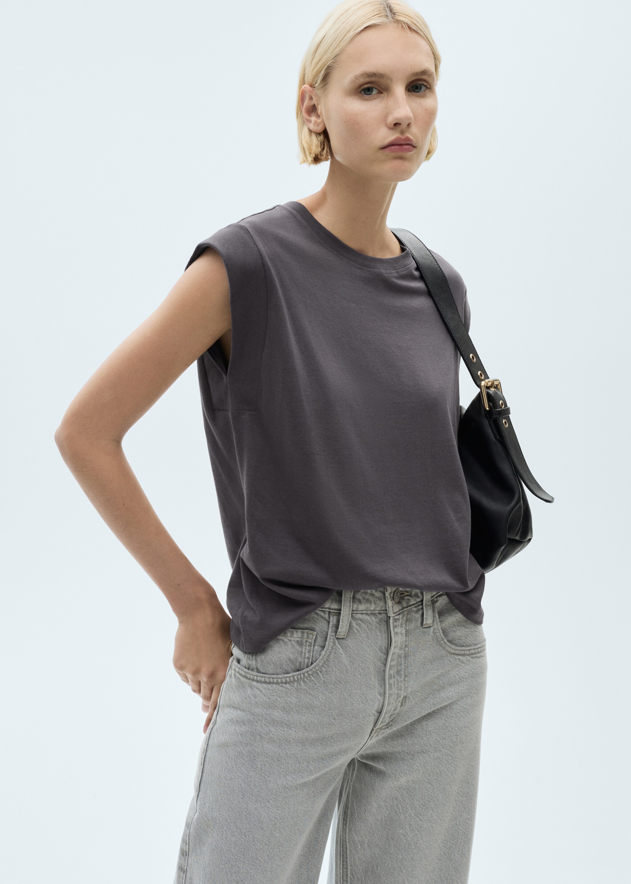 Kurzärmliges Baumwoll-T-Shirt - Mittlere Ansicht, Anthrazit. Ref: 77030581-00.