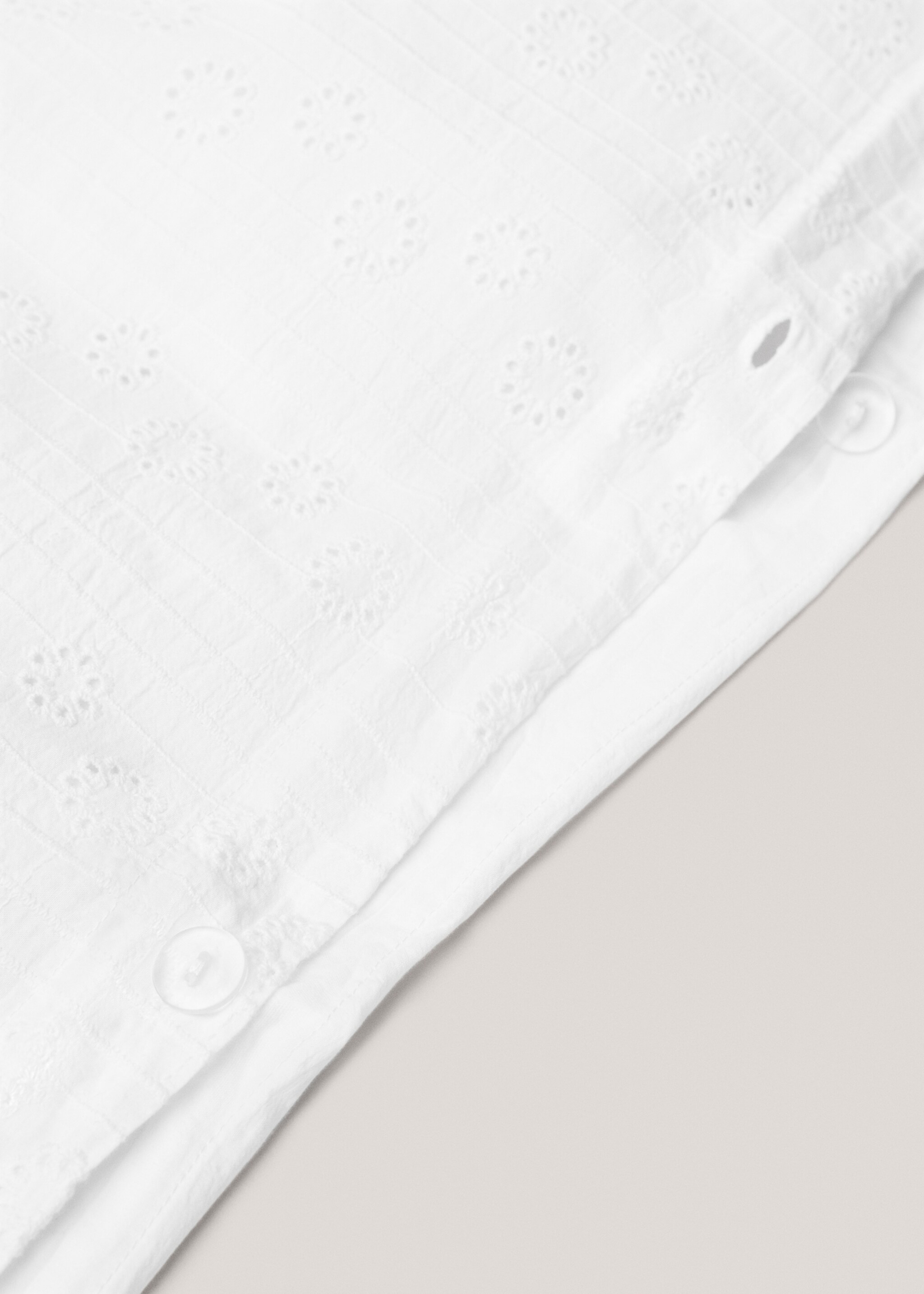 Floral embroidered cotton duvet cover for queen bed - Details of the article 1, White. Ref: 77030584-00.