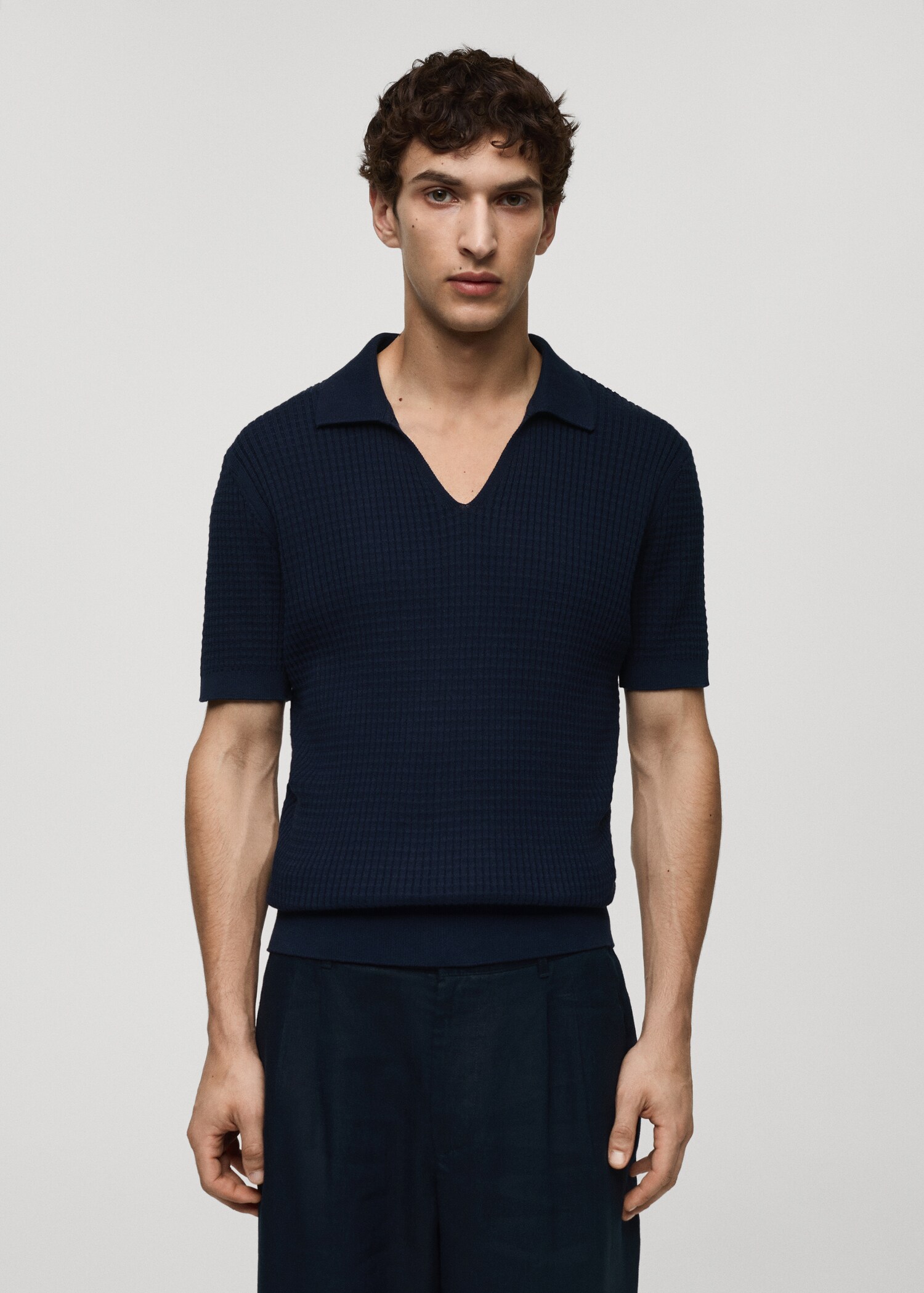 Ribbed knit polo shirt - Medium plane