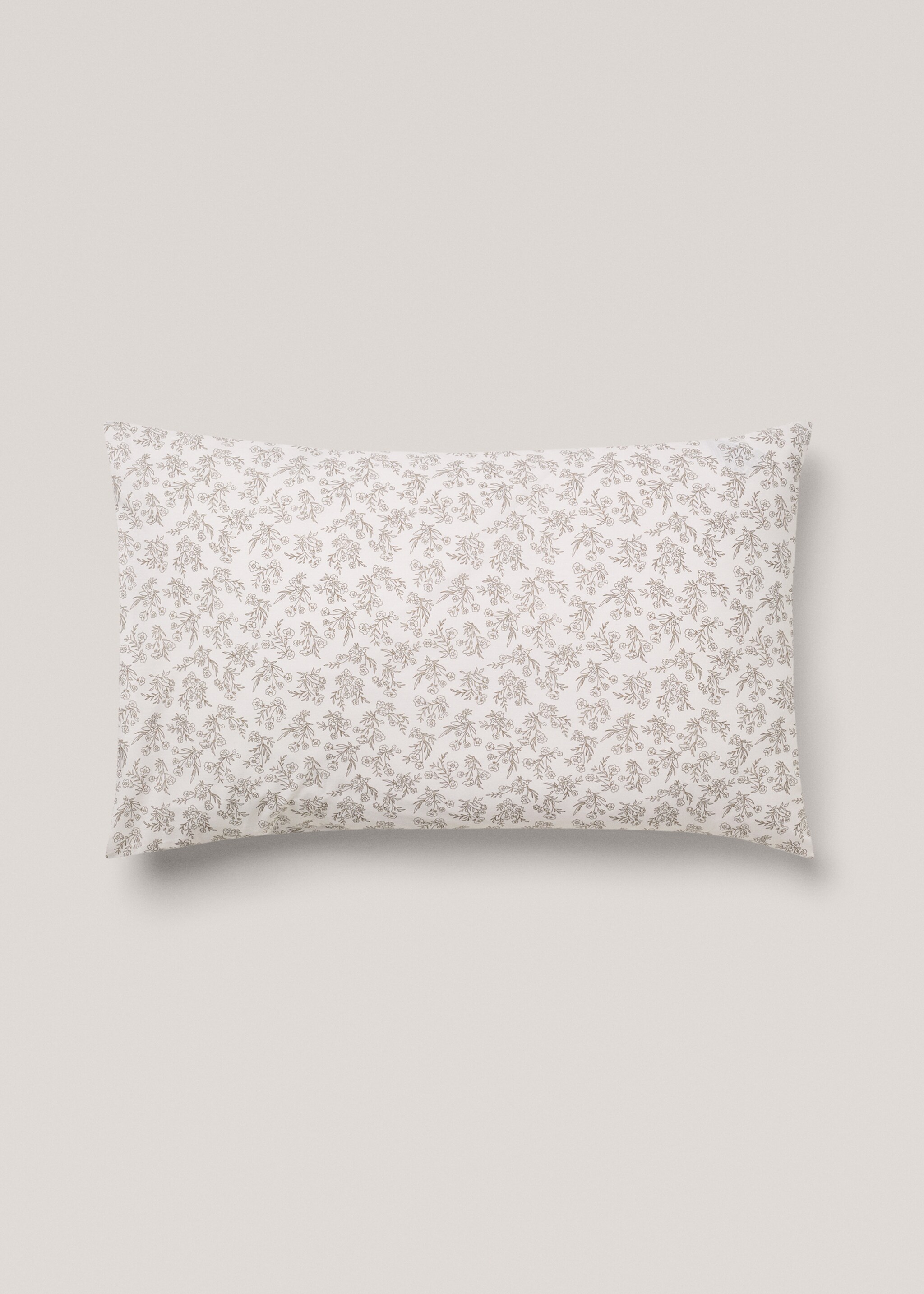 Blommigt örngott i bomull 50x75 cm - Artikel utan modell, Mellangrå. Ref: 77030606-00.