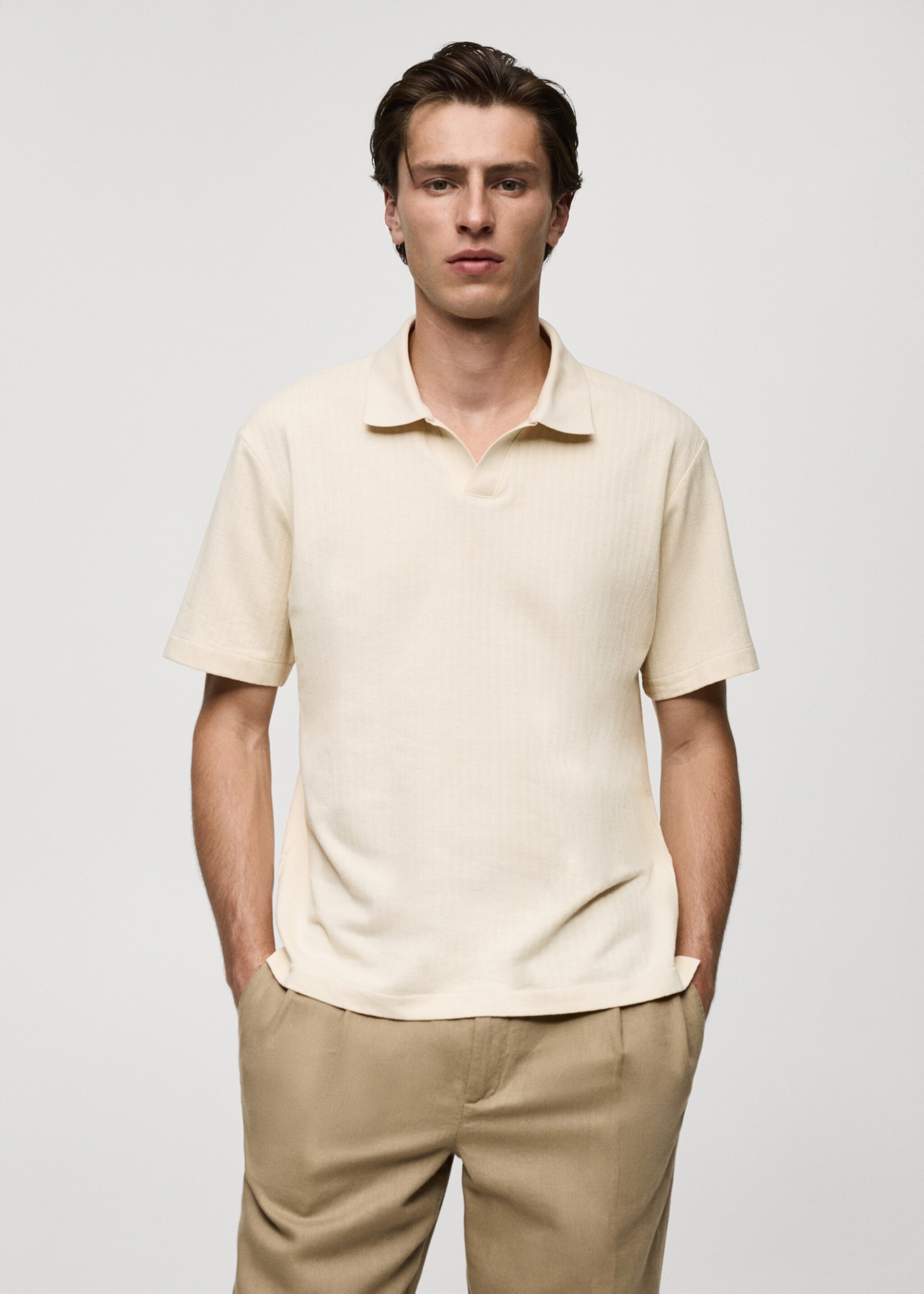 Regular-fit ribbed cotton polo shirt - Medium plane, White. Ref: 77030608-00.