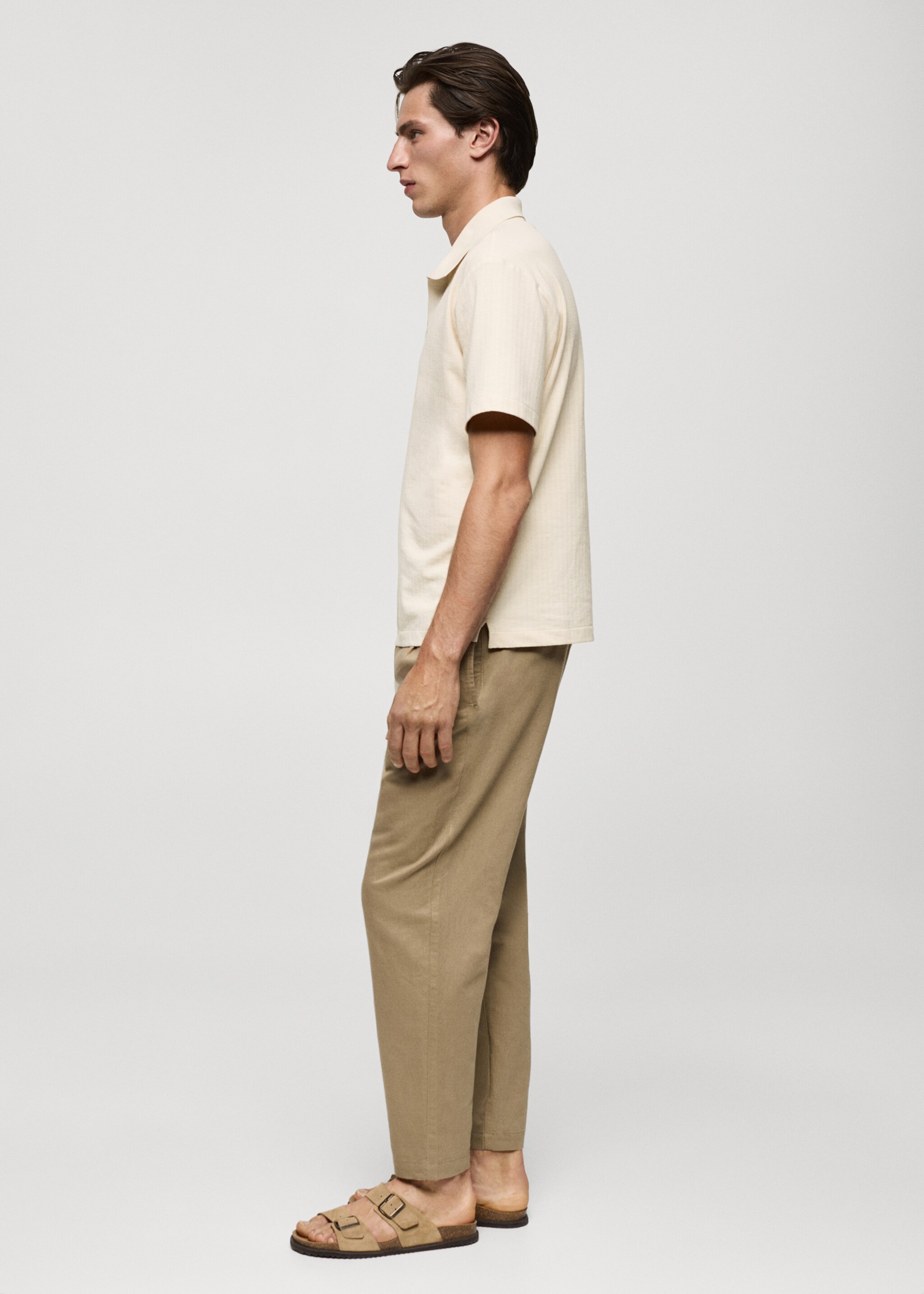 Regular-fit ribbed cotton polo shirt - Details of the article 2, White. Ref: 77030608-00.