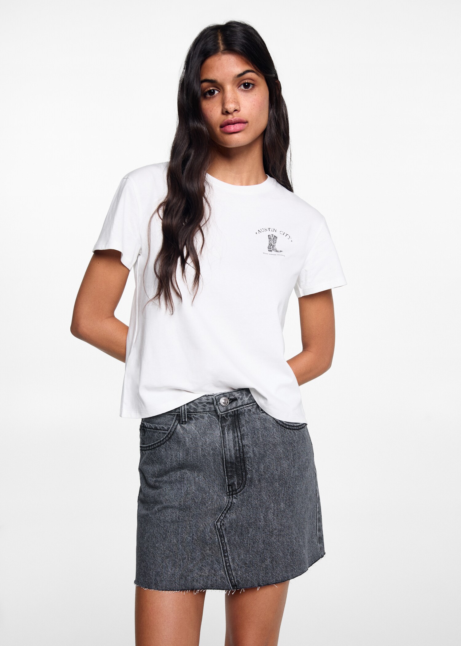 Bedrucktes Baumwoll-T-Shirt - Mittlere Ansicht