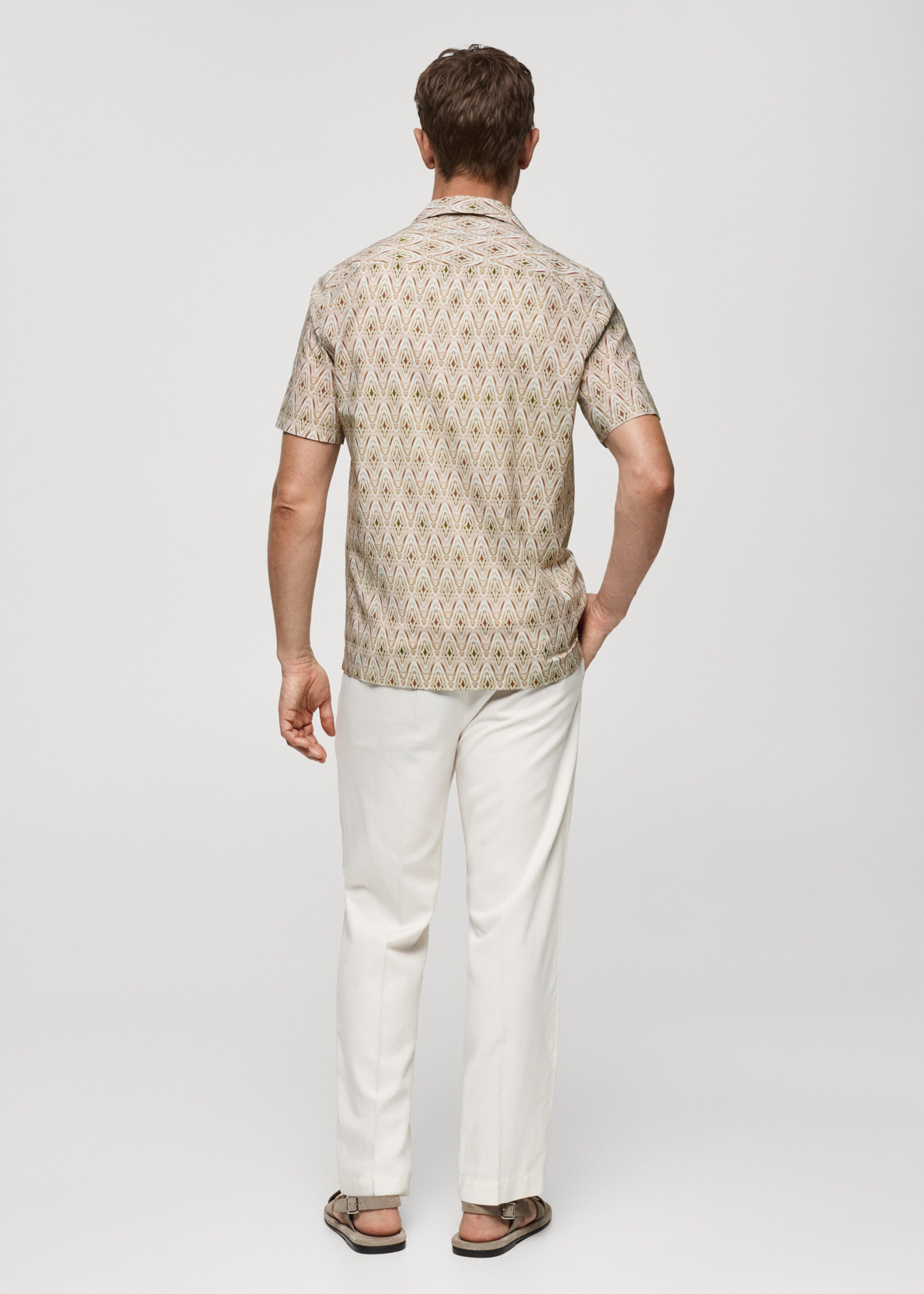 Printed flowing shirt with bowling collar - Reverse of the article, Beige. Ref: 77030624-00.