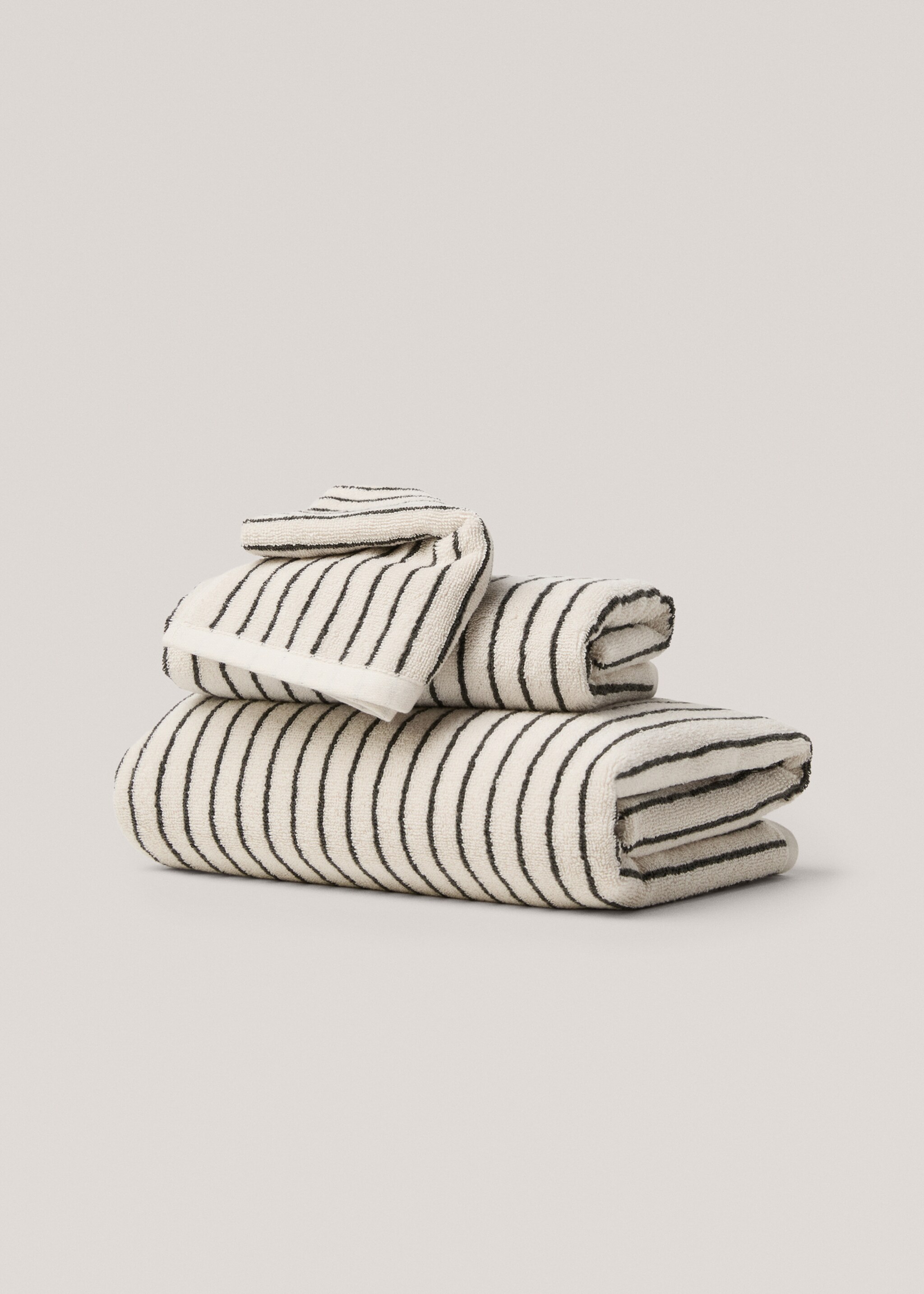 Striped face towel 30x50cm - Article without model, Beige. Ref: 77030645-00.