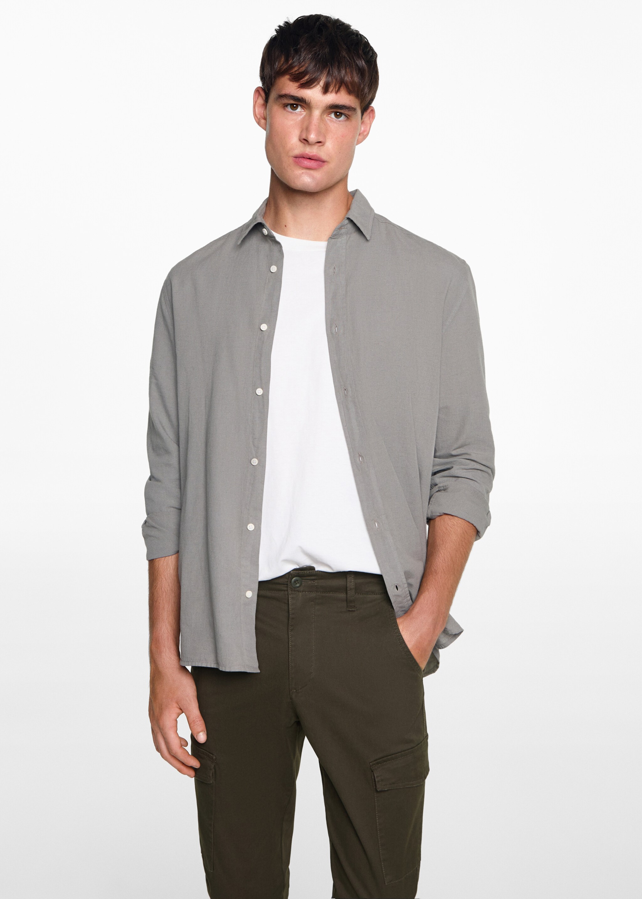 Pantalón cargo algodón - Plano medio, Verde medio. Ref: 77031509-00.