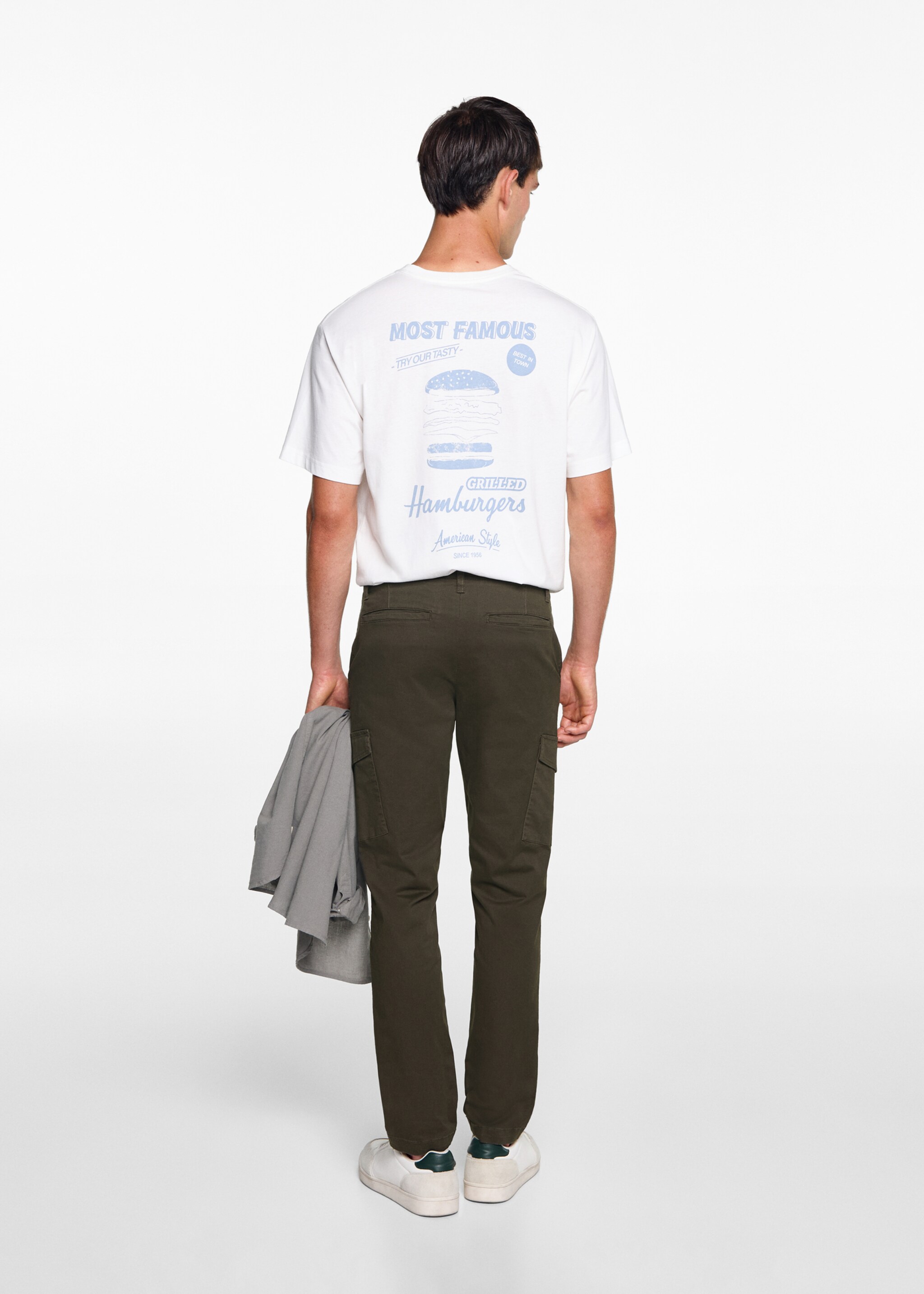 Pantalón cargo algodón - Reverso del artículo, Verde medio. Ref: 77031509-00.