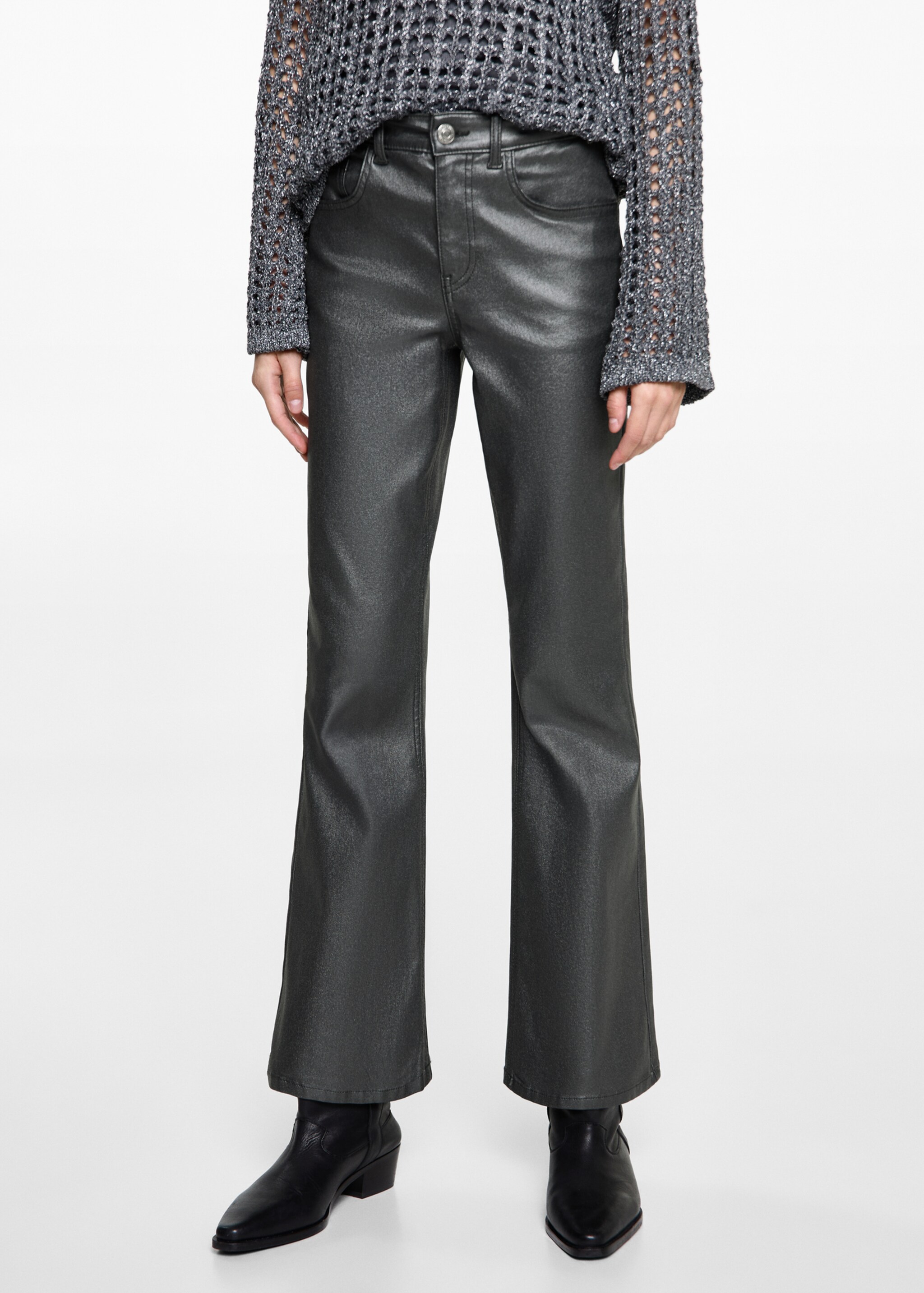 Waxed jeans with metallic effect - Medium plane, Grey. Ref: 77032554-00.