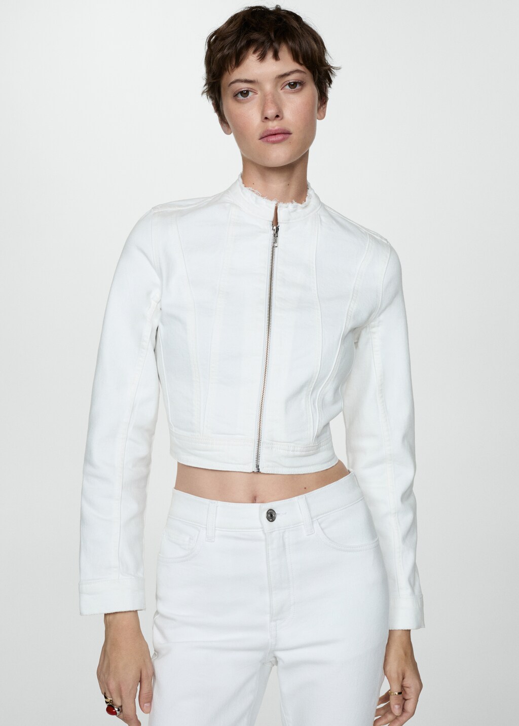 Zip-up denim jacket - Women | MANGO OUTLET USA