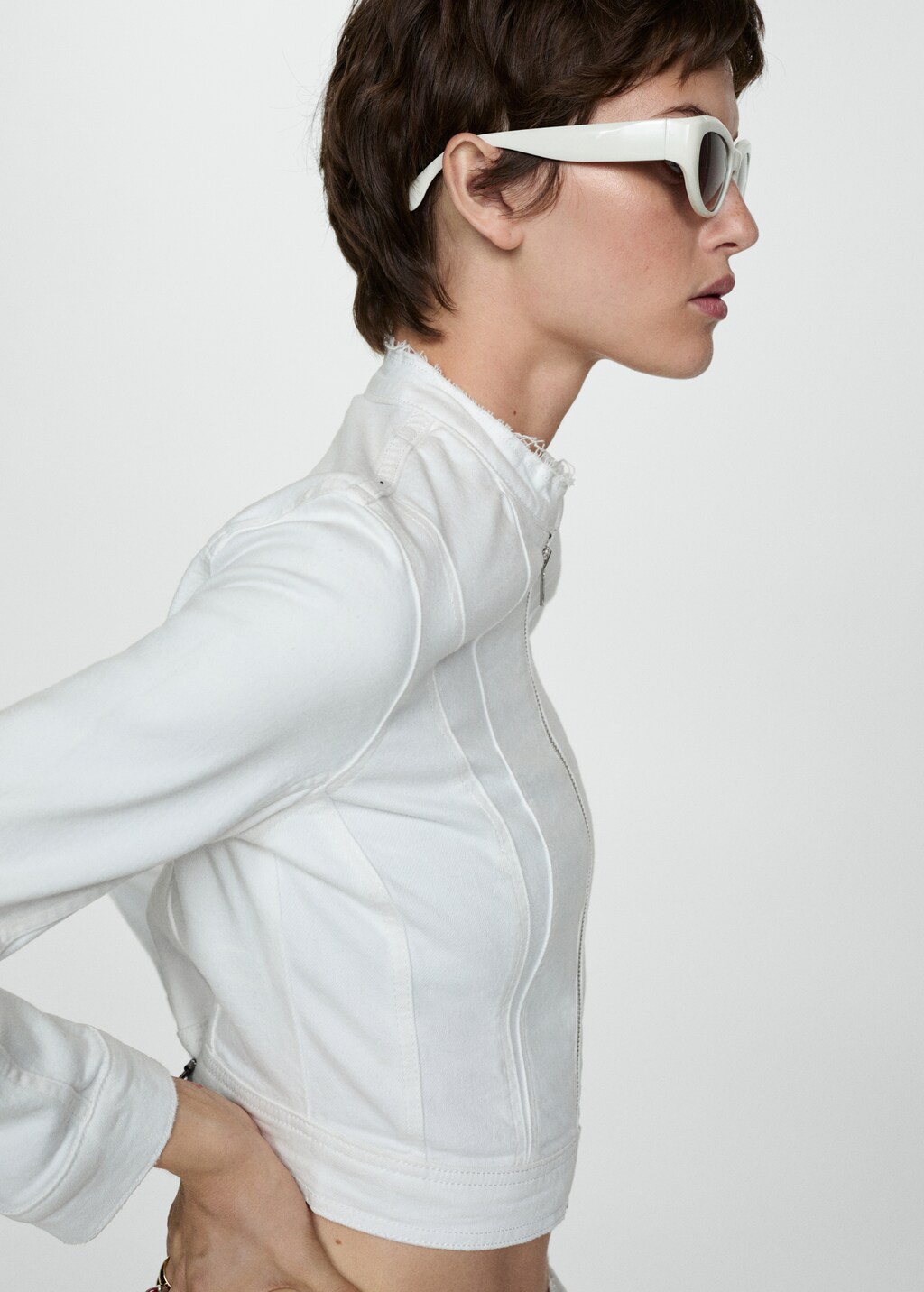 Zip-up denim jacket - Women | MANGO OUTLET USA