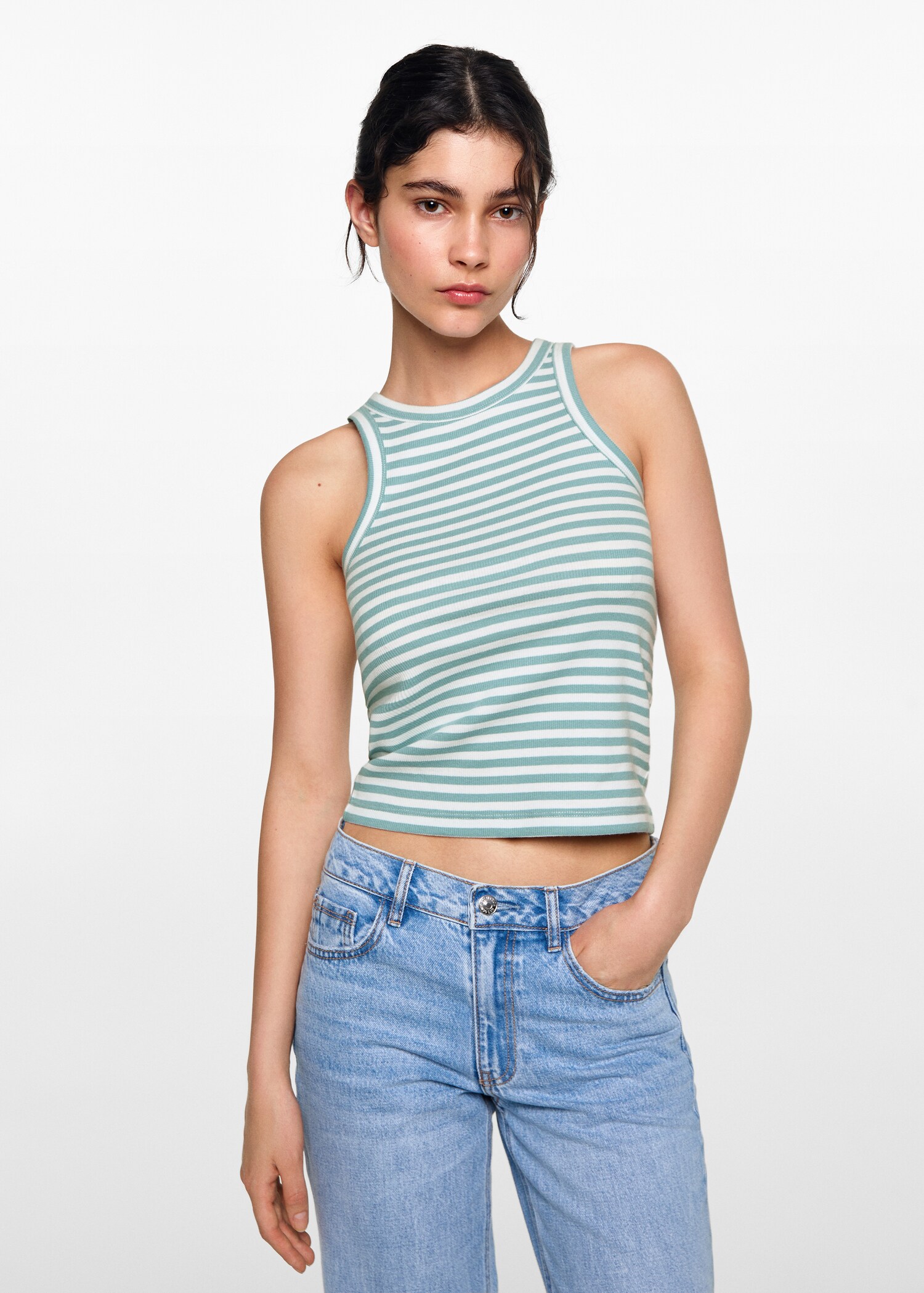 Ribbed cotton-blend top - Medium plane