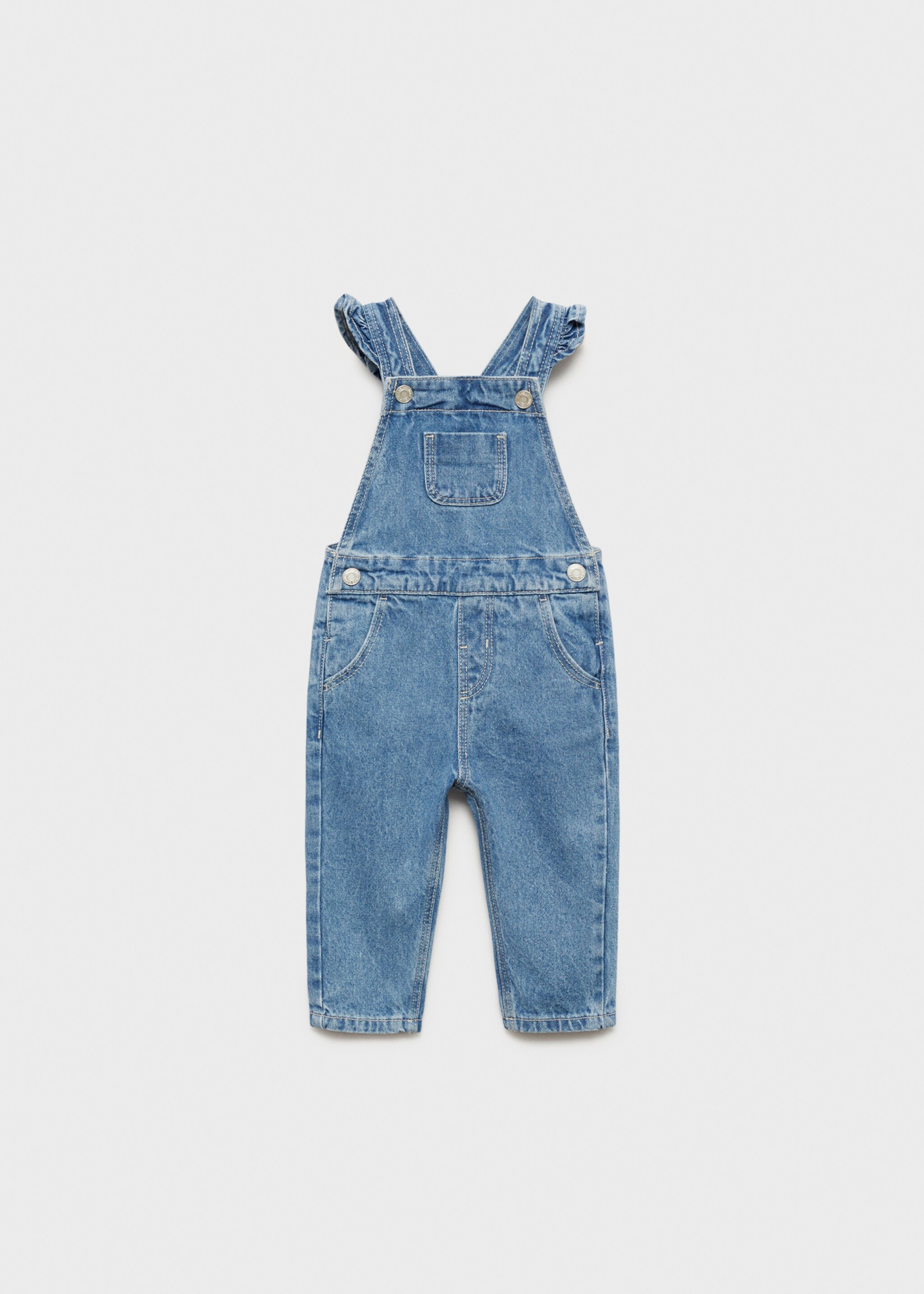 Jeans-Latzhose mit Rüschen - Artikel ohne Model, Mittelblau. Ref: 77033260-00.