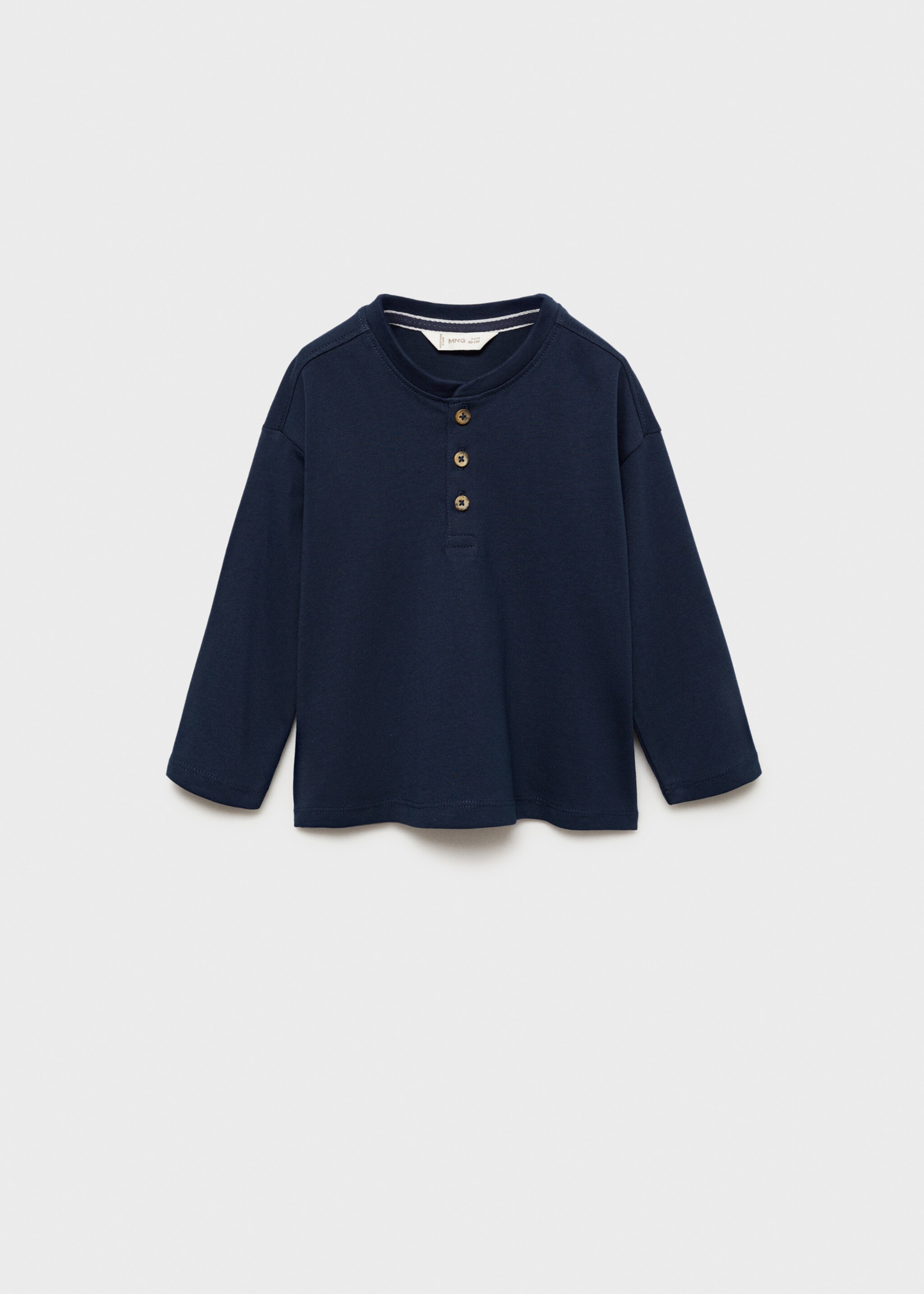 Long sleeve cotton t-shirt - Article without model, Dark Navy. Ref: 77033280-00.