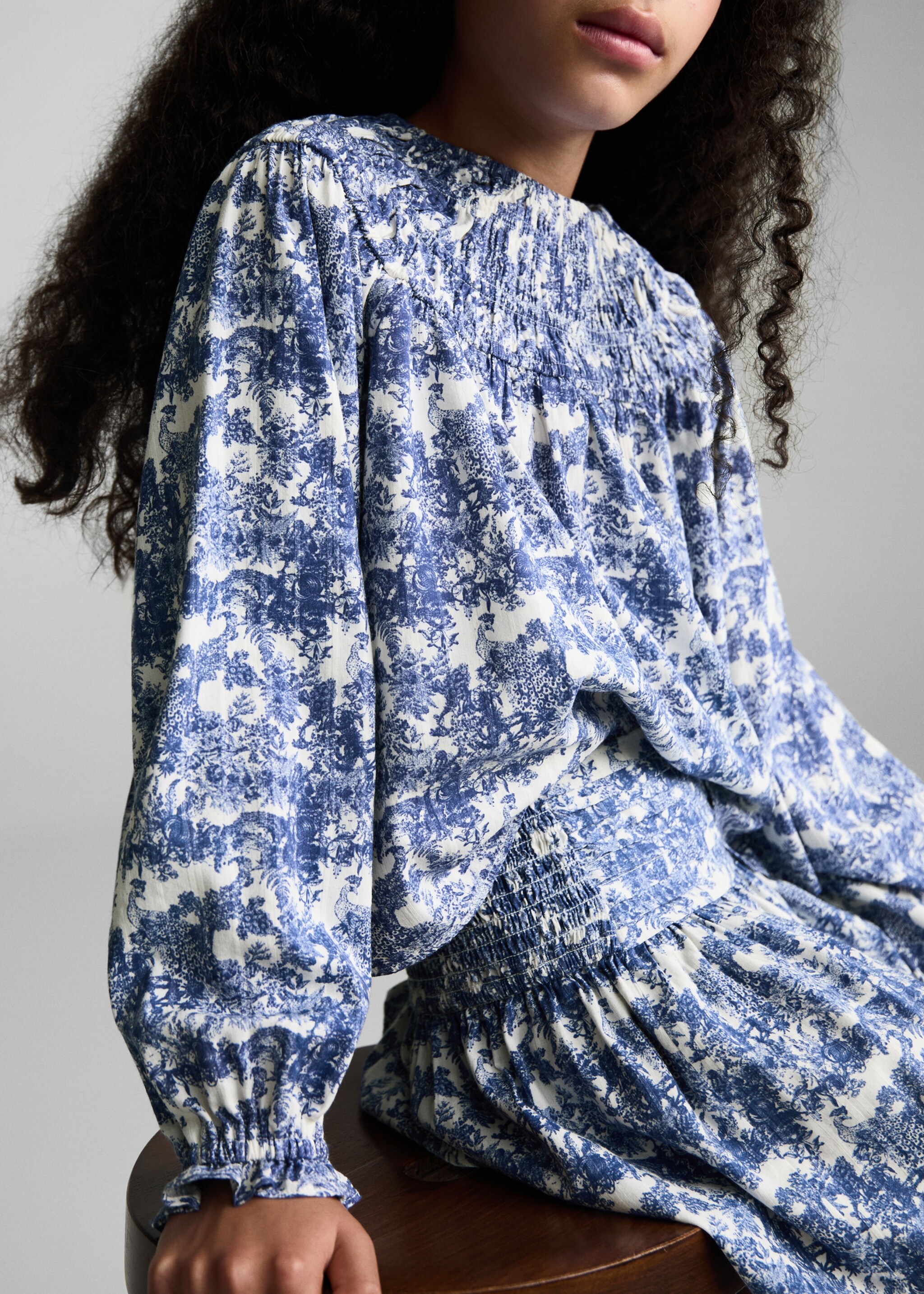 Bedrukte blouse met plooitjes - Middenvlak
