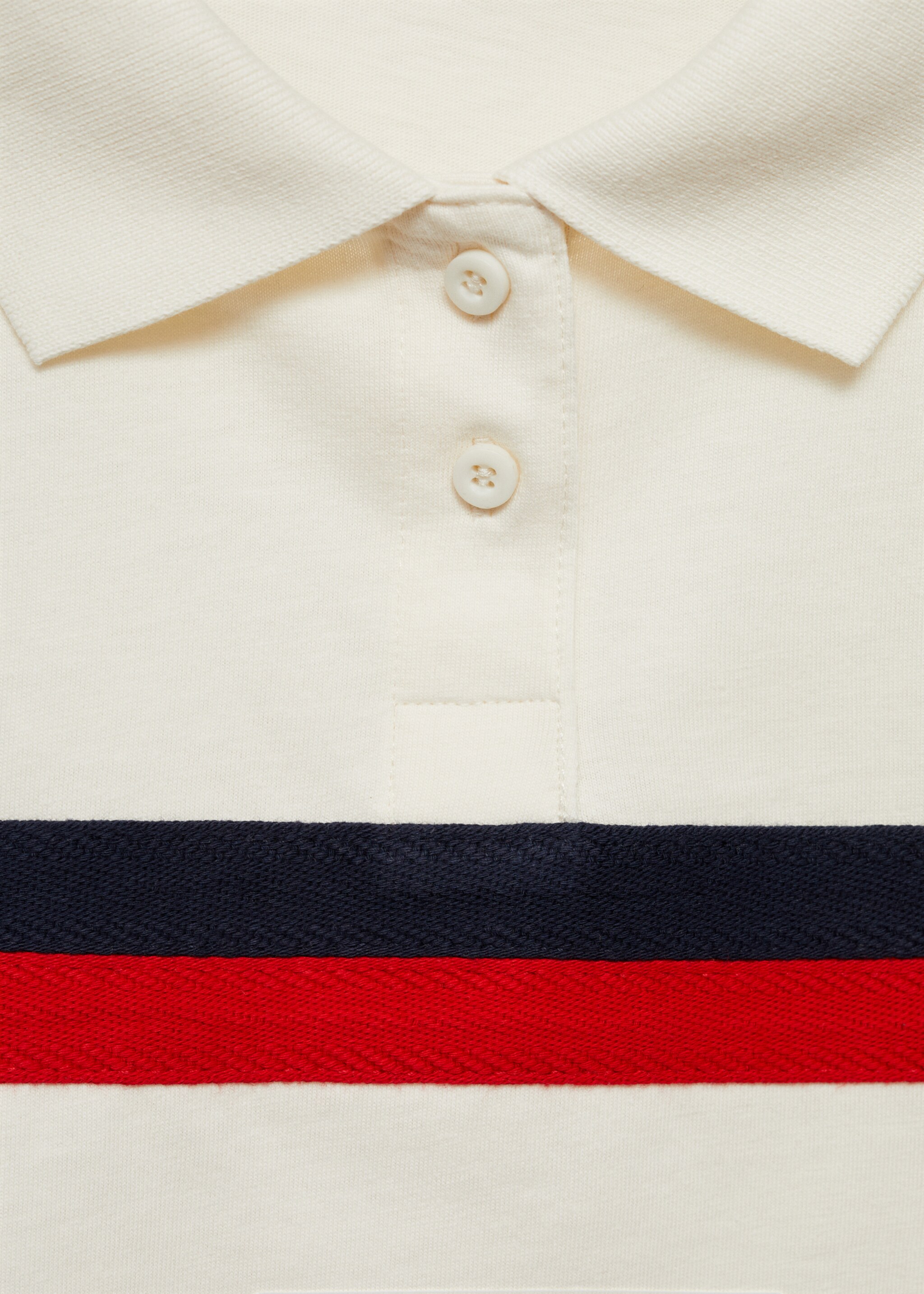Cropped polo shirt with striped detail - Details of the article 8, White. Ref: 77034023-00.