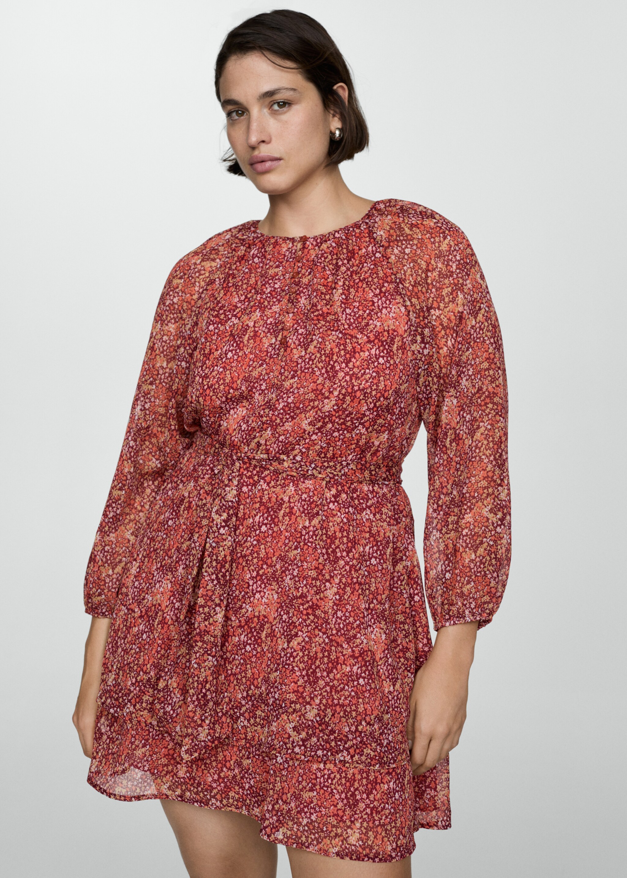 Short floral-print dress - Details of the article 5, Cherry. Ref: 77034034-00.