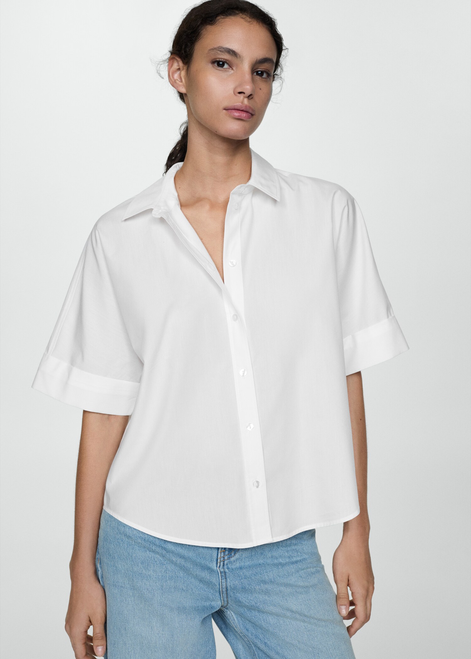 Camisa cotó lyocell màniga curta - Pla mig