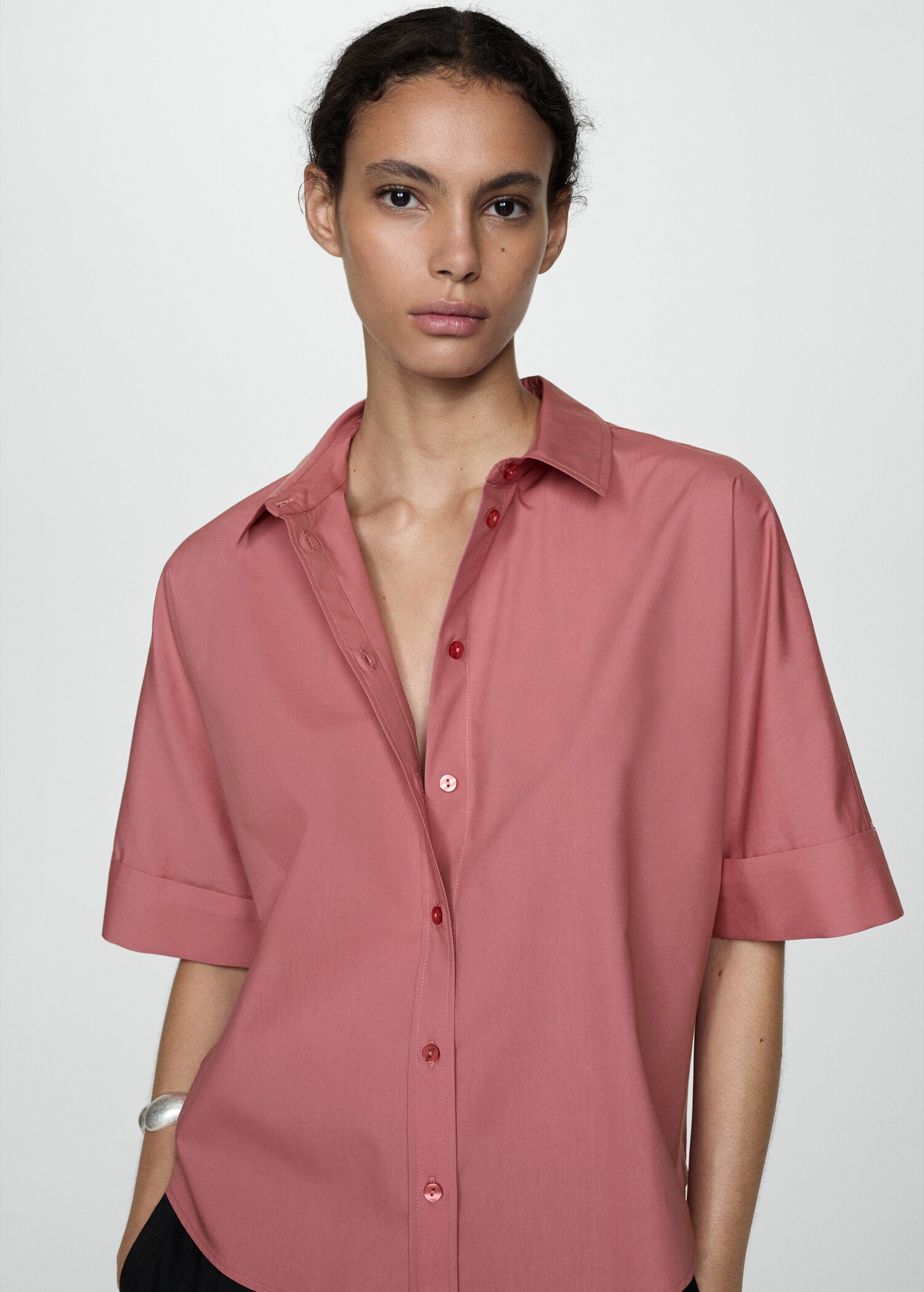 Camisa cotó lyocell màniga curta - Pla mig