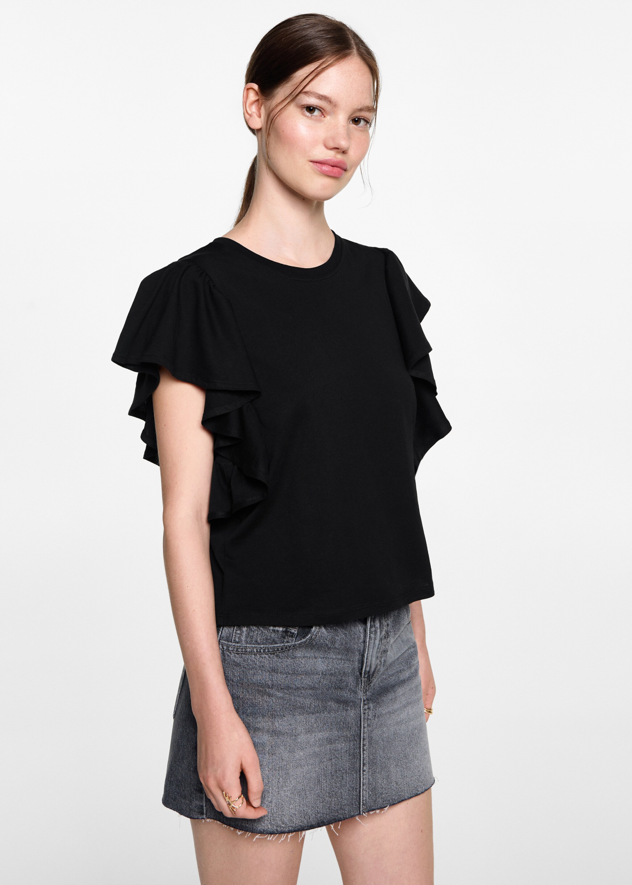 Frills cotton t-shirt - Medium plane, Black. Ref: 77034047-00.