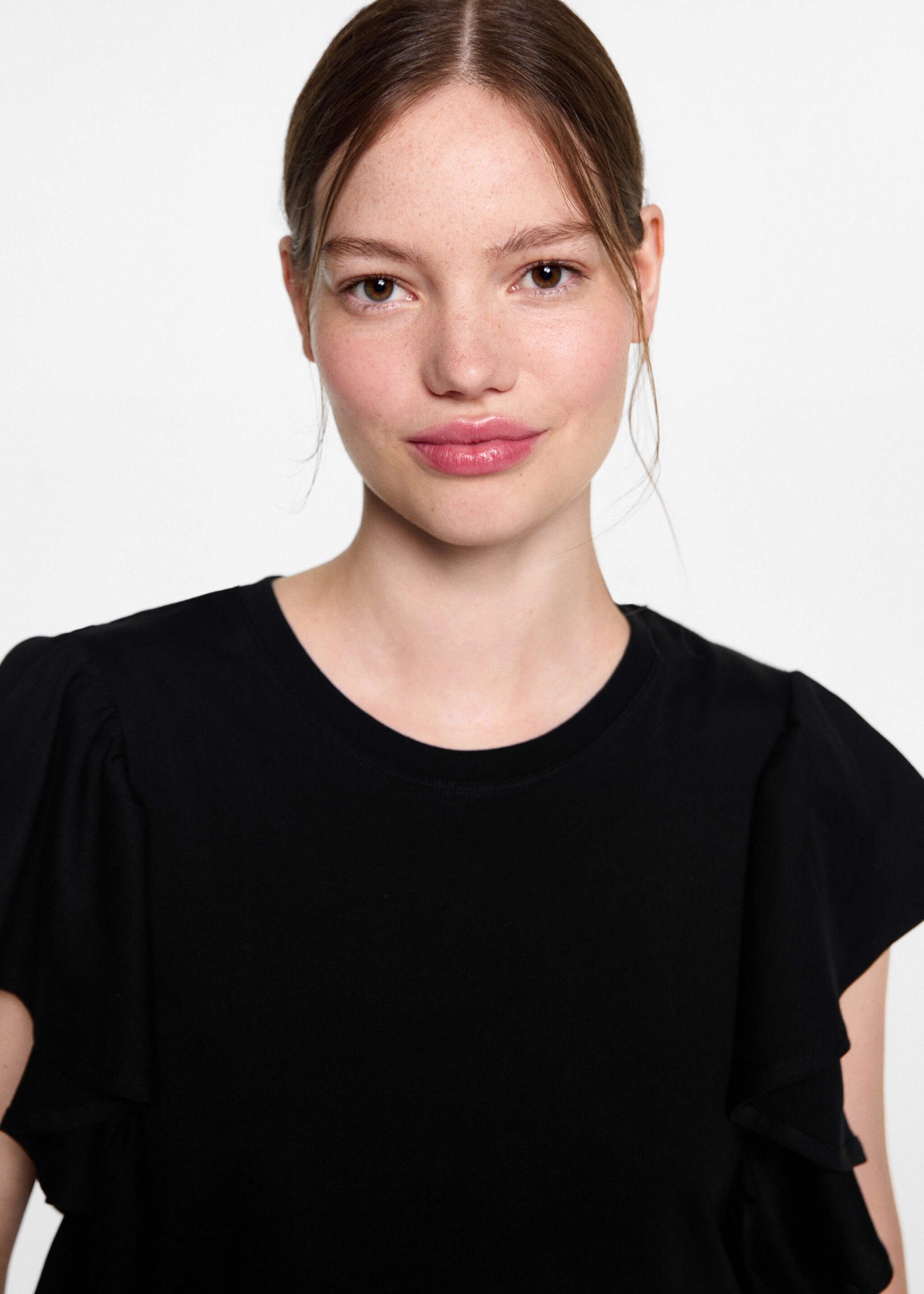 Frills cotton t-shirt - Details of the article 1, Black. Ref: 77034047-00.