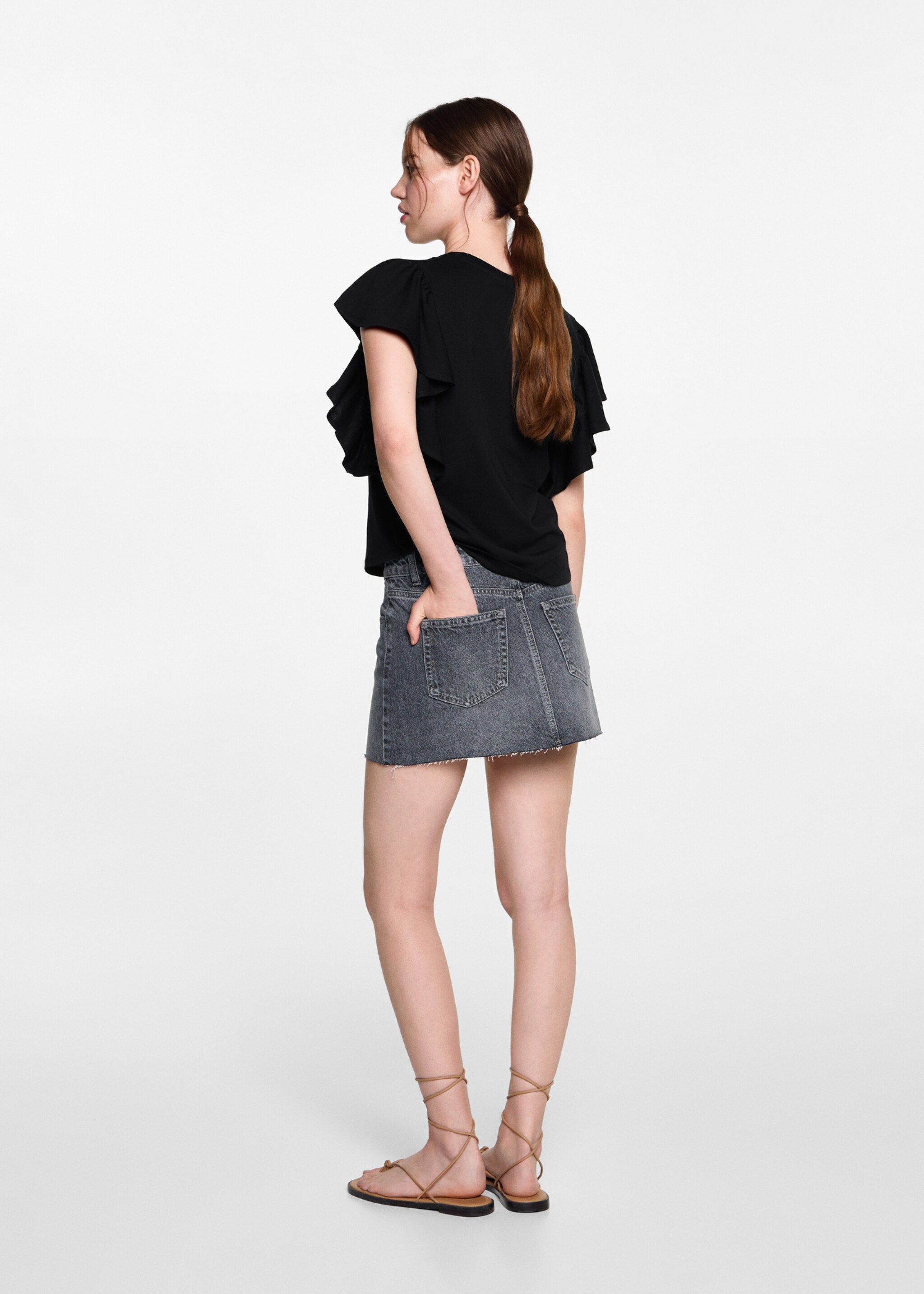 Frills cotton t-shirt - Details of the article 6, Black. Ref: 77034047-00.