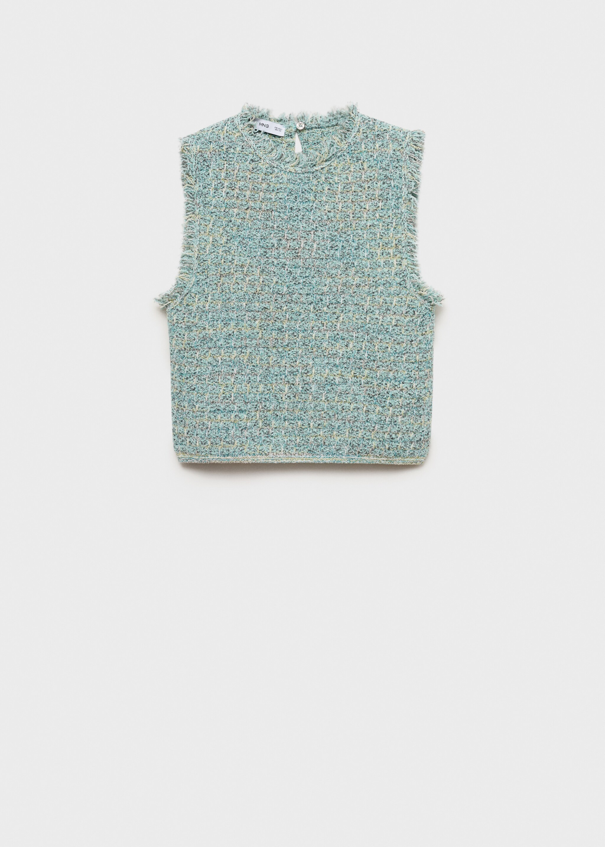 Tweed top with frayed detail - Article without model, Aqua Green. Ref: 77034063-00.