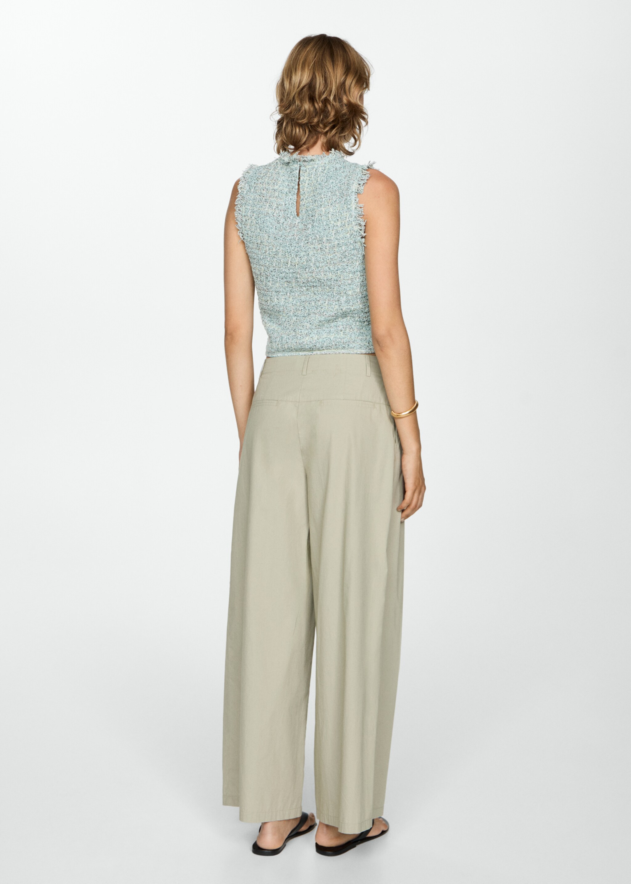 Tweed top with frayed detail - Reverse of the article, Aqua Green. Ref: 77034063-00.