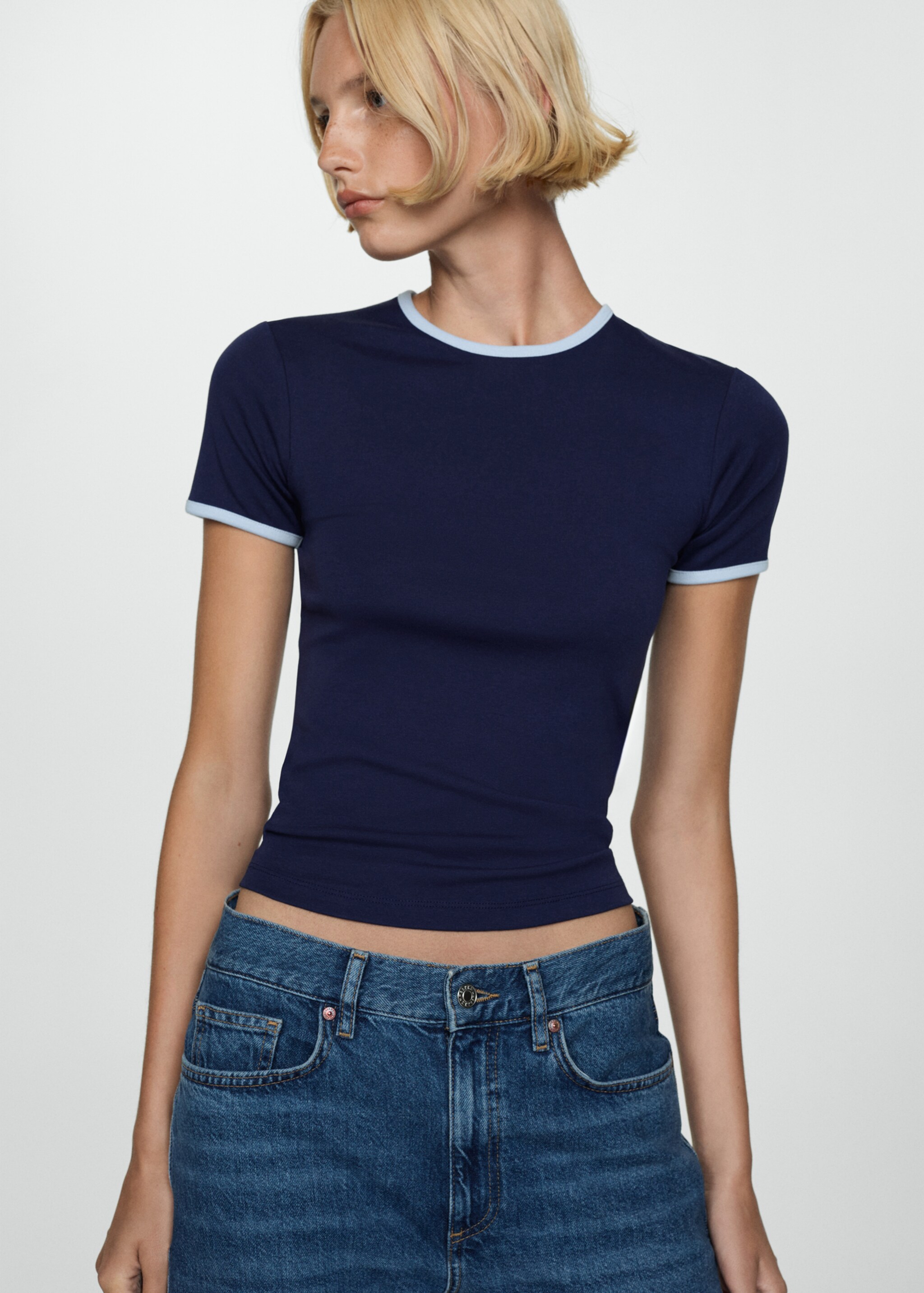Contrast trim T-shirt - Medium plane, Dark Navy. Ref: 77034073-00.
