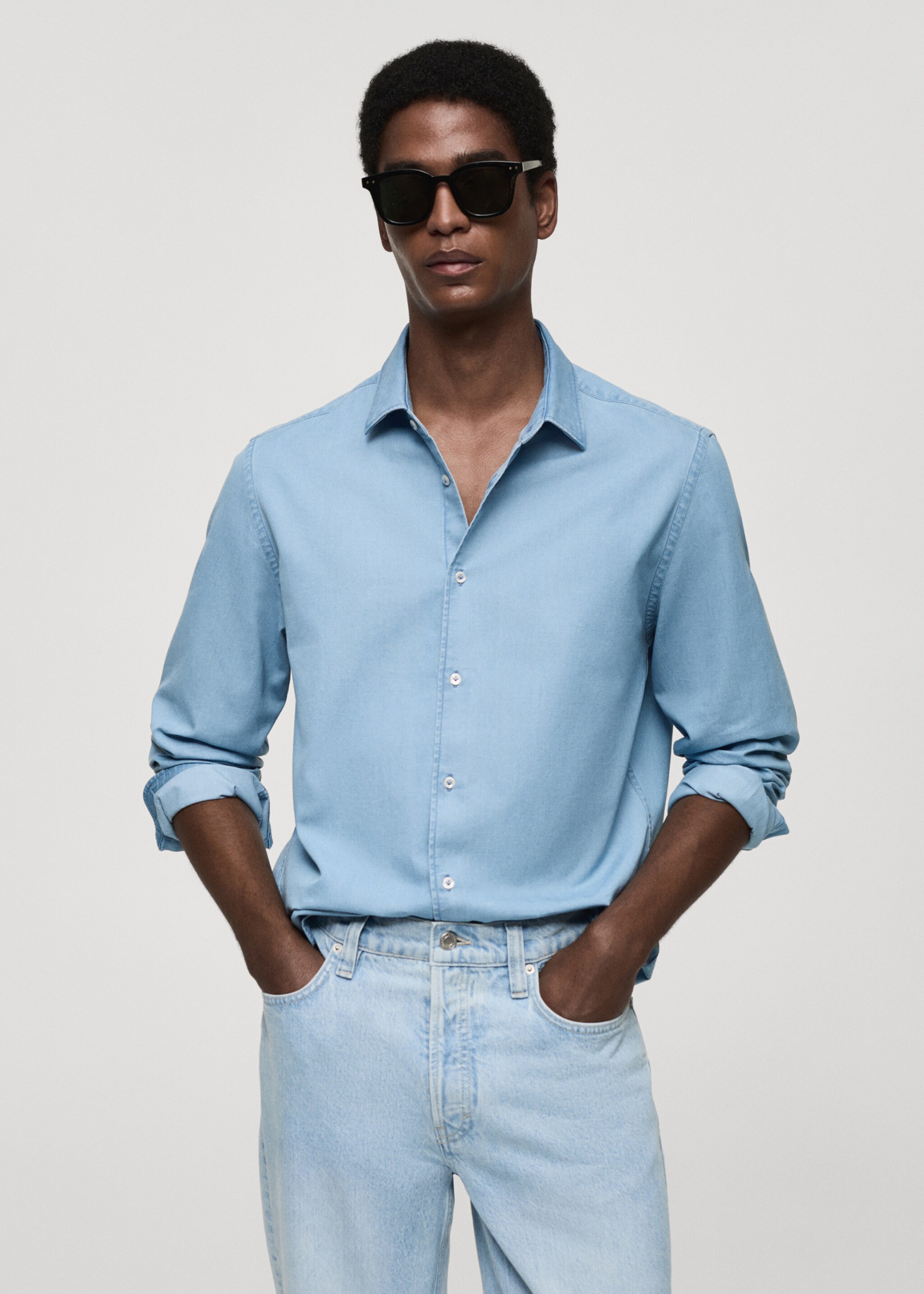 Camisa regular fit chambray algodón - Plano medio, Azul claro. Ref: 77034439-00.