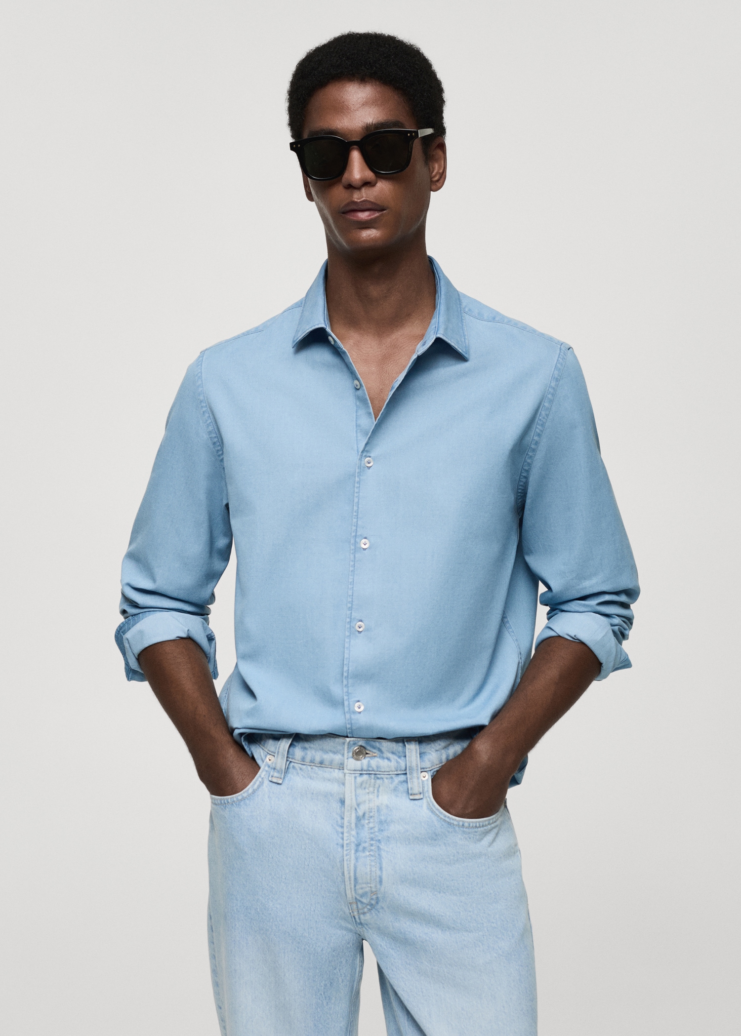 Chambray Cotton Shirt Mens Grey Chambray Shirt Regular-fit Cotton